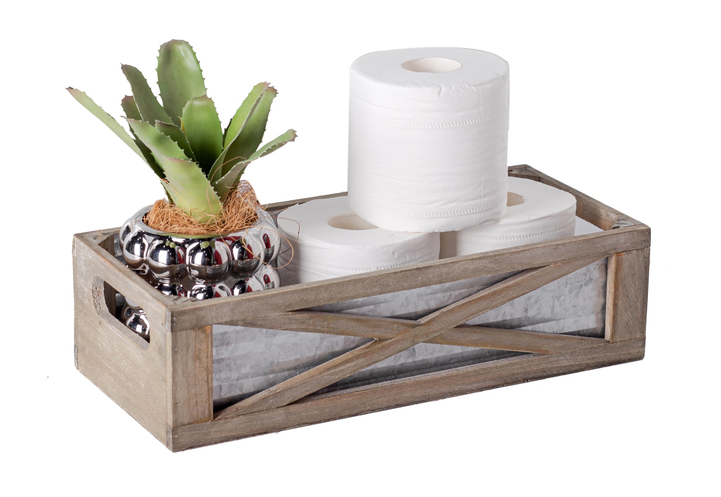 Rustic Gray Wooden Toilet Tank Basket - Farmhouse Bathroom Storage Organizer for Toilet Paper & Decor - Perfect for Vintage, Farmhouse, and Rustic Bathroom Decor Styles