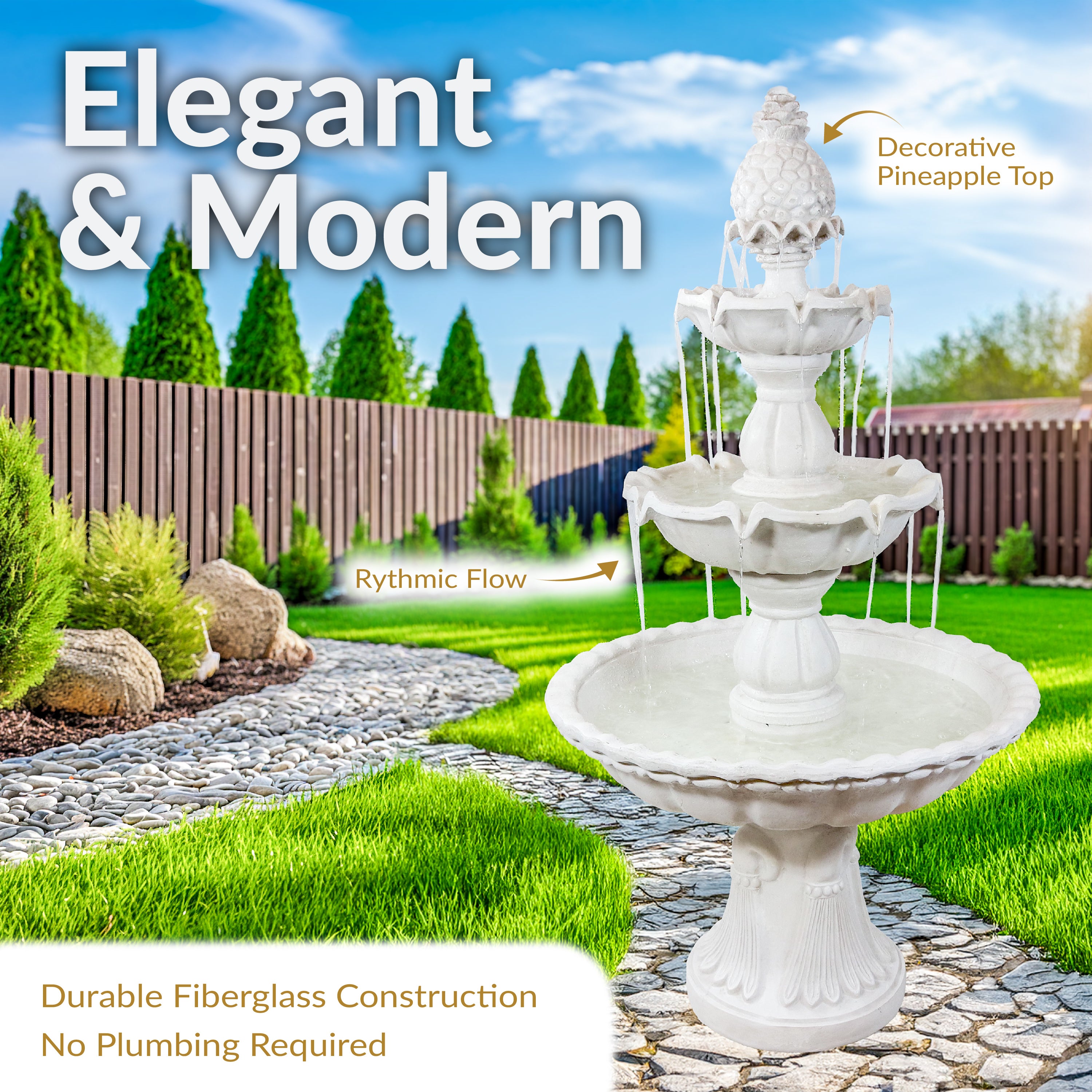 Sunnydaze 3-Tier Outdoor Water Fountain for Garden - Relaxing Garden Decor with Cascading Waterfall - Perfect for Patio, Yard, and Backyard Landscaping