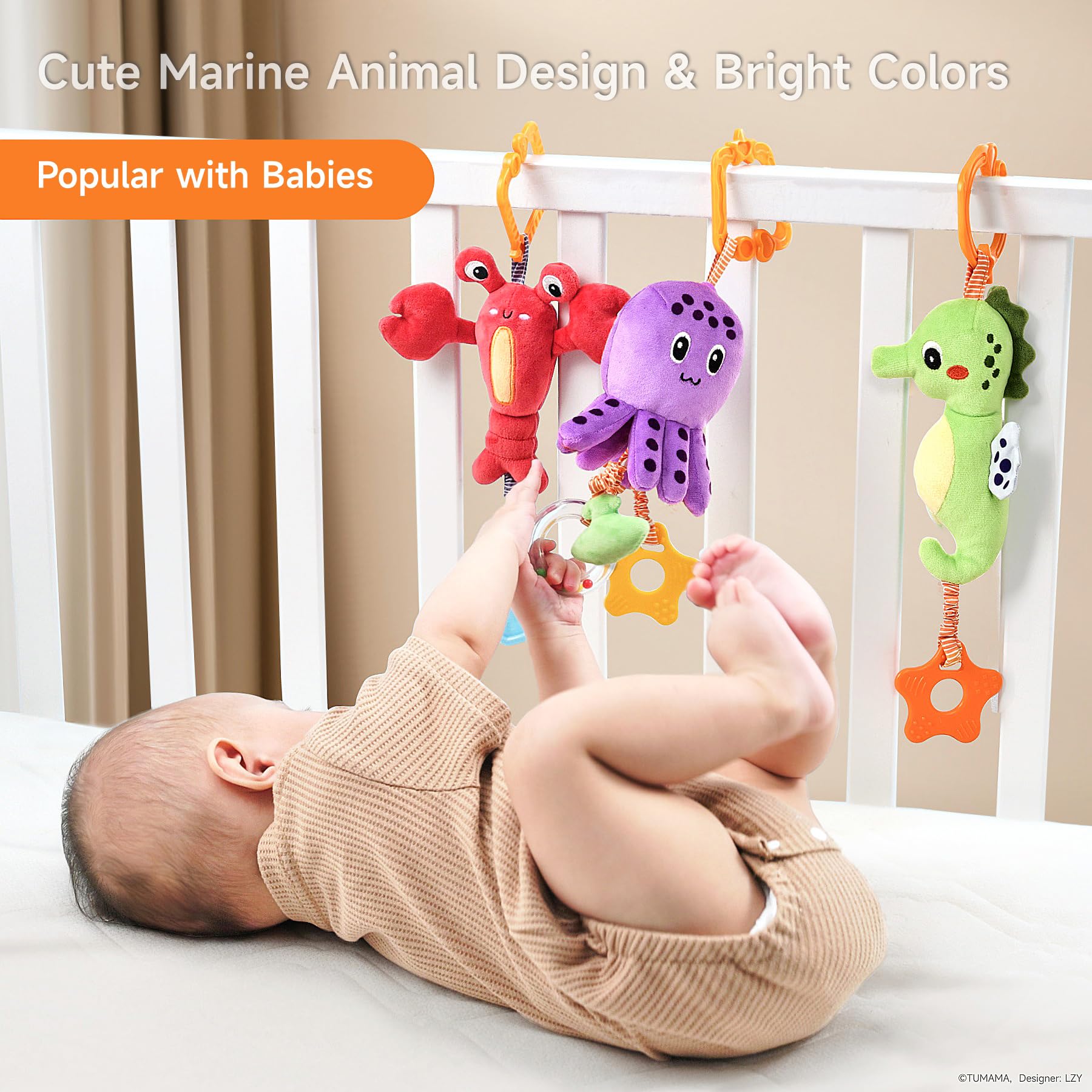 TUMAMA Baby Toys 0-12 Months - Soft Hanging Stroller & Crib Toys with Crinkle, Rattle & Teether - Sensory Developmental Toys for Newborns - Perfect for Car Seat, Stroller & Nursery Playtime