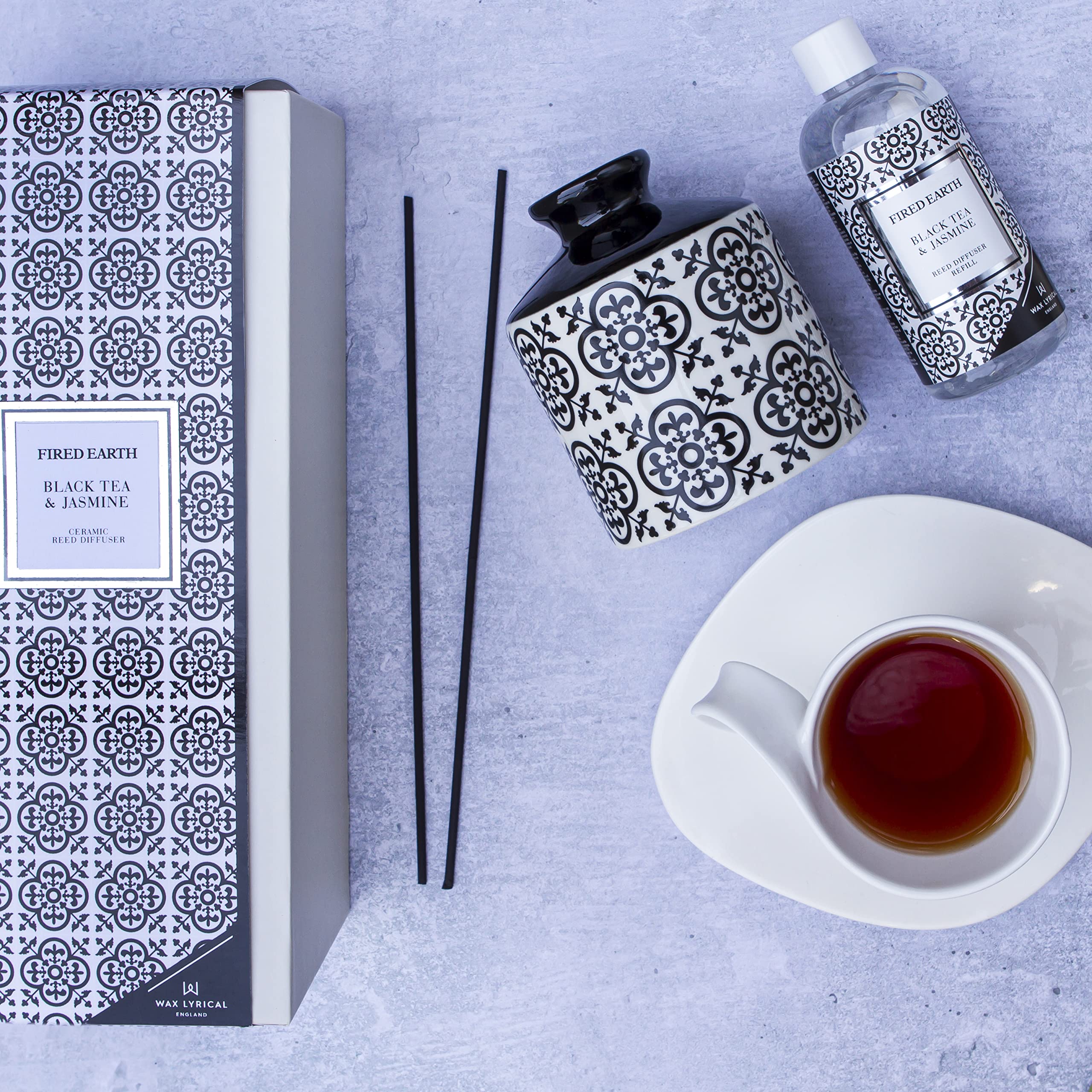 WAX LYRICAL Fired Earth Ceramic Black Tea & Jasmine Reed Diffuser Gift Set - Home Fragrance, Aromatherapy, Relaxation for Bedroom, Bathroom & Living Room