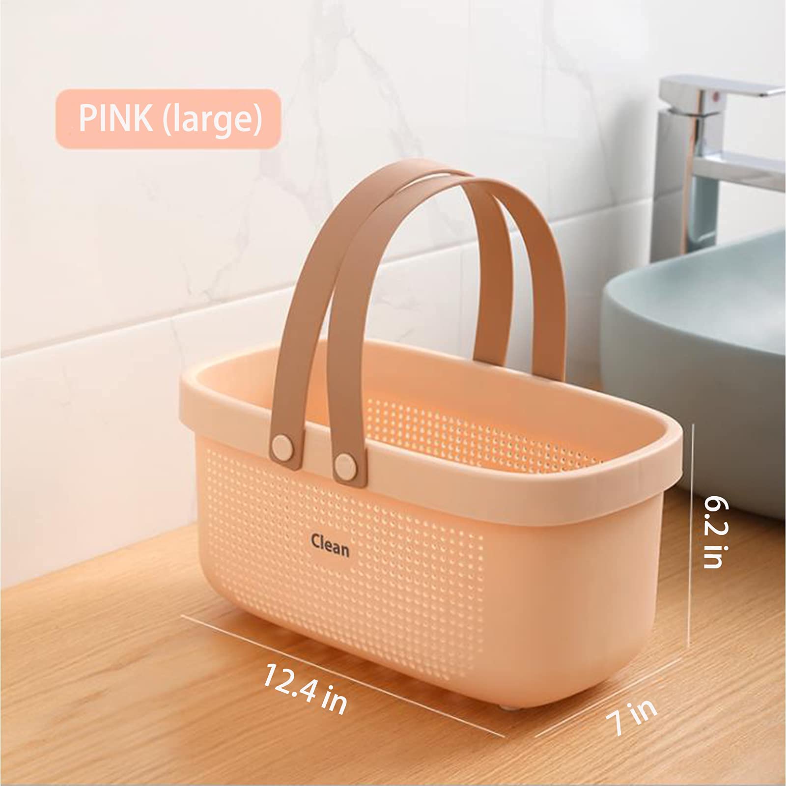 JiatuA Plastic Storage Basket with Handle - Portable Shower Caddy Tote Organizer for Bathroom, Kitchen, Dorm Room & Bedroom - Pink | Perfect for Organizing Toiletries, Cosmetics, Toys & Household Items