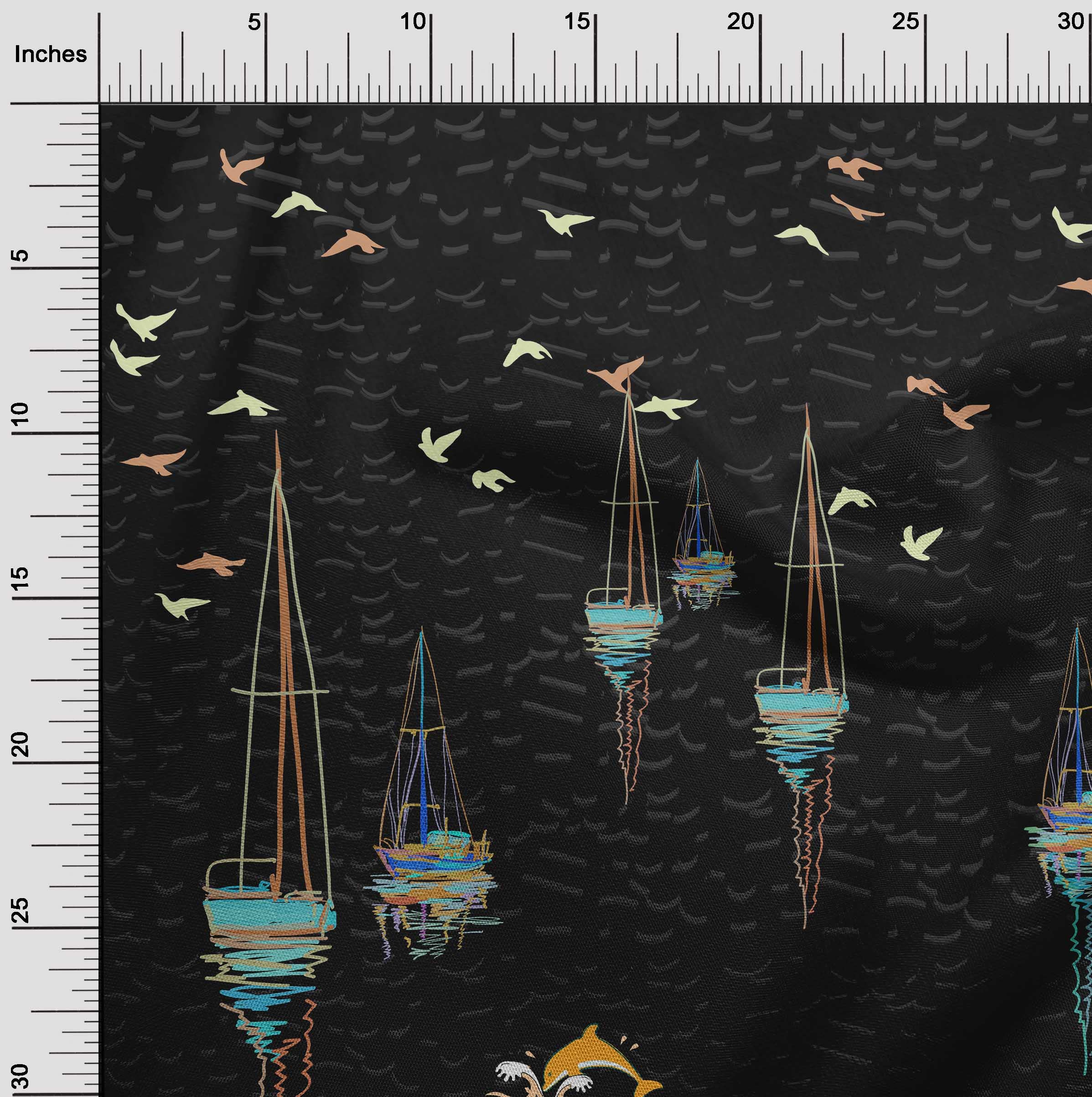 Premium 100% Cotton Poplin Black Tropical Print Fabric - 56