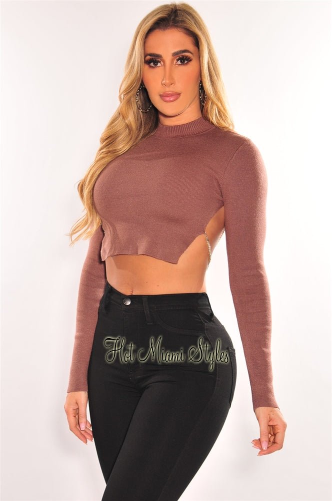 Sexy Silver Rhinestone Backless Crop Top - Ribbed Knit Long Sleeve Shirt for Women | Perfect for Night Out, Party, and Date Night