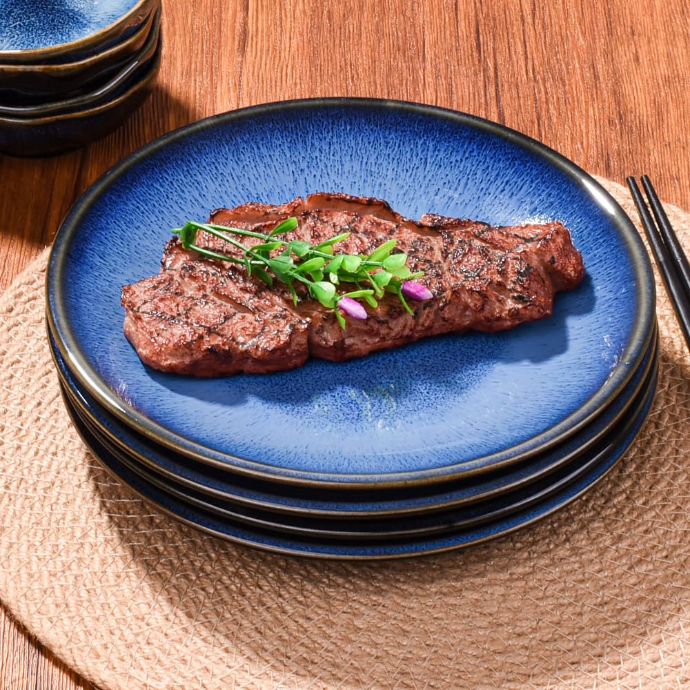 Blue Porcelain Dessert Appetizer Plate Set - 7.5 Inch Ceramic Dinner Plates for Breakfast, Microwave & Dishwasher Safe - Perfect for Parties, Weddings, and Everyday Dining