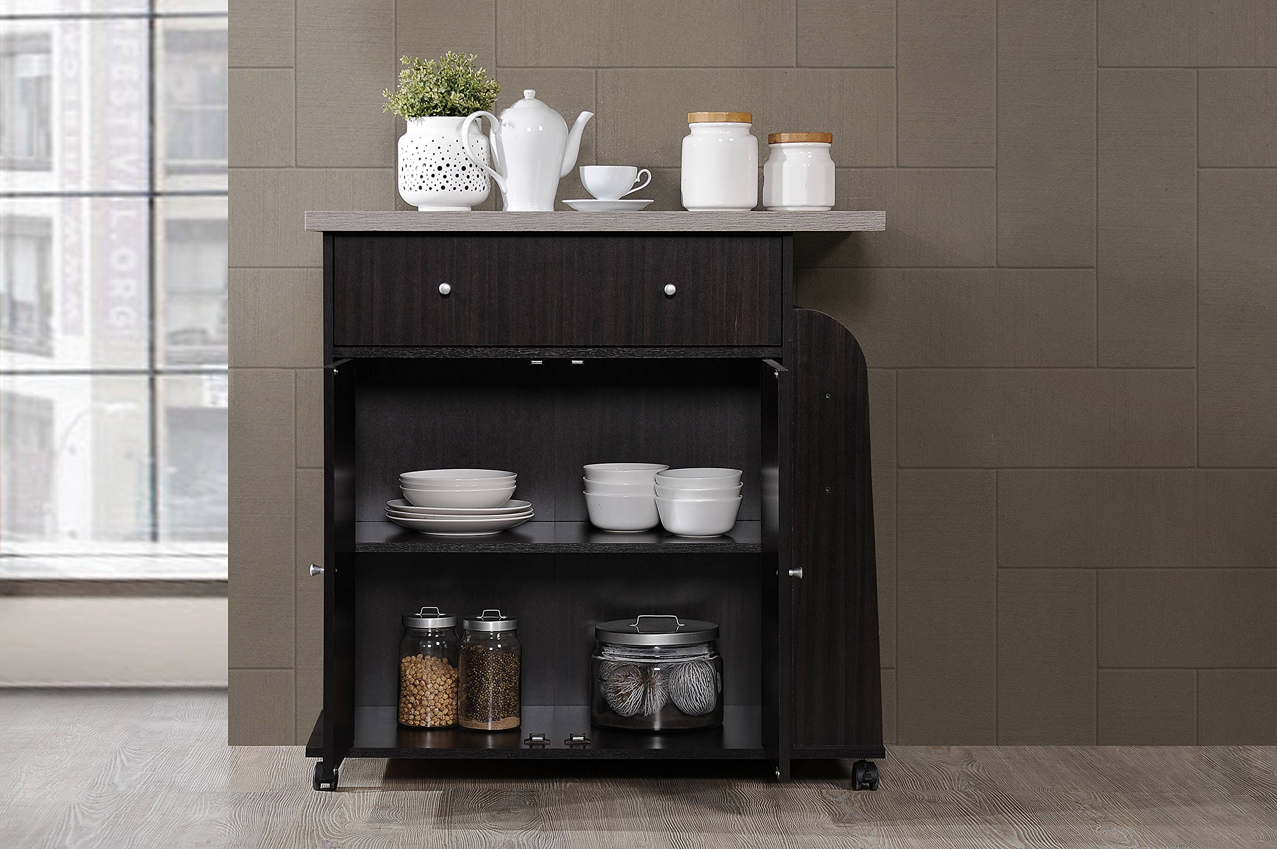 Hodedah Chocolate Kitchen Island with Spice Rack & Towel Rack - Portable Rolling Cart for Small Spaces, Extra Storage for Spices, Utensils & Towels - Perfect for Apartments, Dorms & Compact Kitchens