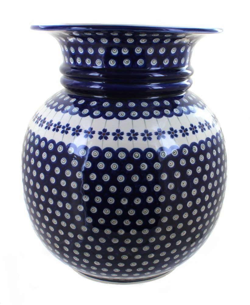 Handmade Blue Rose Polish Pottery Peacock Floor Vase - Large Decorative Ceramic Vase for Living Room, Entryway, or Garden Decor