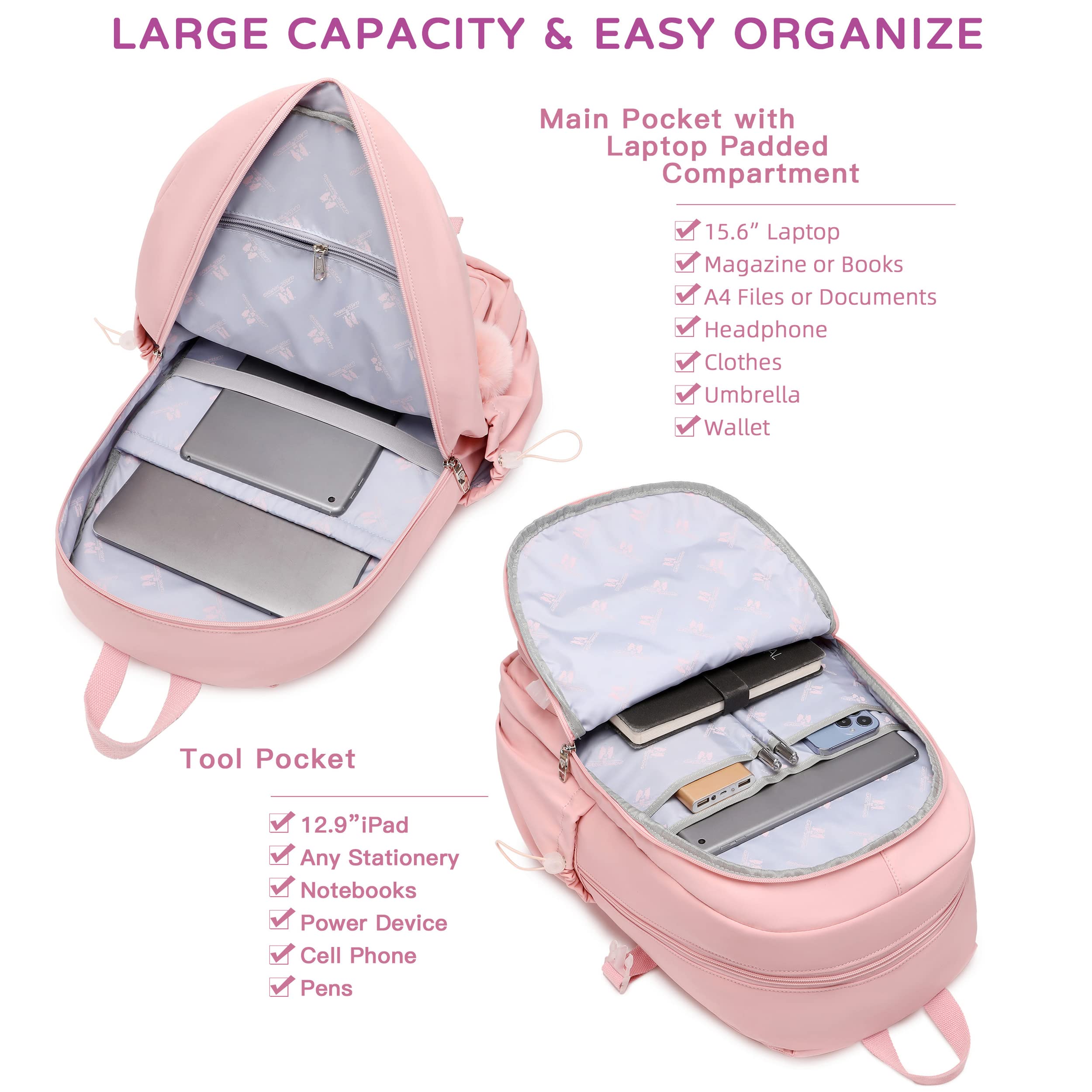 LXYGD 15.6 Inch Anti-Theft Laptop Backpack for Women & Teens - Lightweight School Bag for Elementary, Middle, High School & College Students - Travel Backpack with Large Capacity for Books & Essentials (Pink) - Perfect for Daily Commute, Campus Life & Business Trips