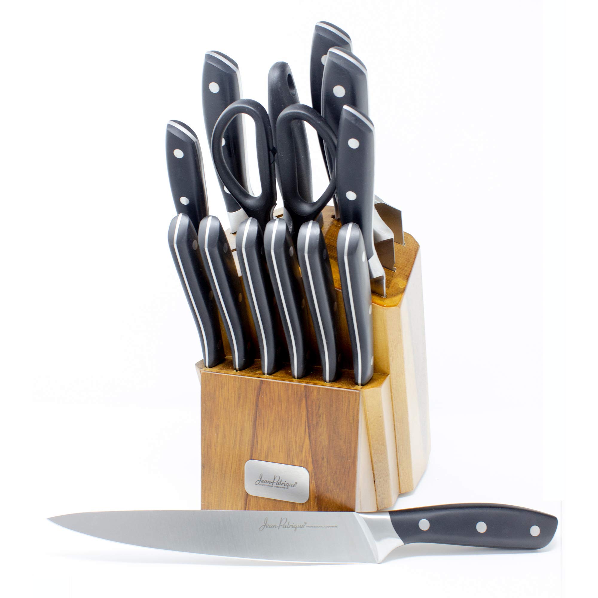 Premium Jean-Patrique Onyx Knife Collection - 14 Piece Knife Set with Block for Professional Chefs & Home Cooking | Perfect for Kitchen, BBQ, Camping & Gift Giving
