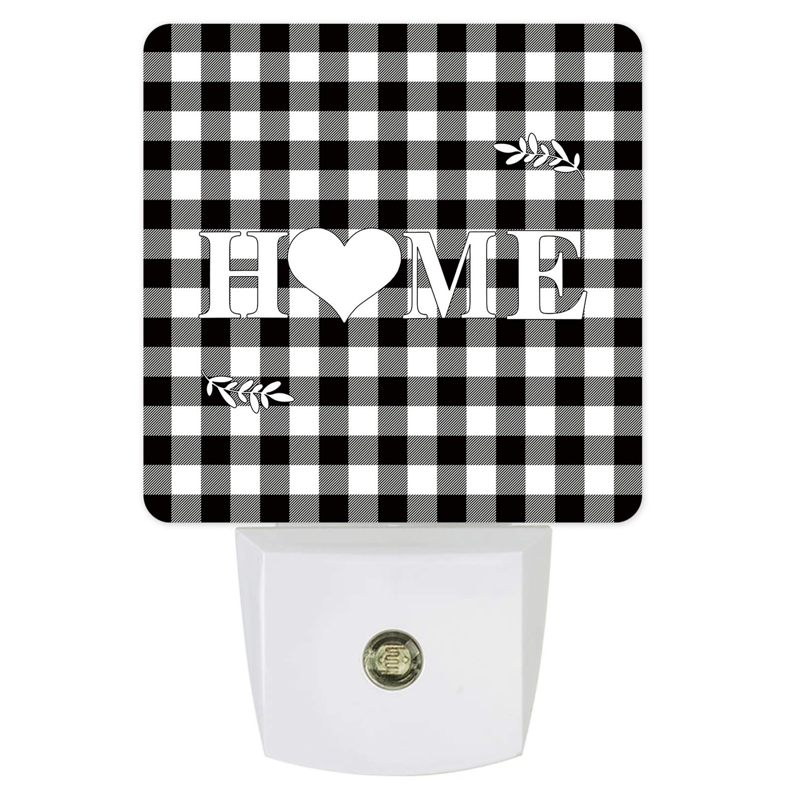T&H XHome Plug-in LED Night Light with Motion Sensor - Buffalo Plaid Design for Farmhouse Decor | Automatic Dimmable Dusk-to-Dawn Smart Light for Nursery, Bathroom, Bedroom & Hallway | Energy-Efficient Night Lamp for Kids, Adults & Seniors