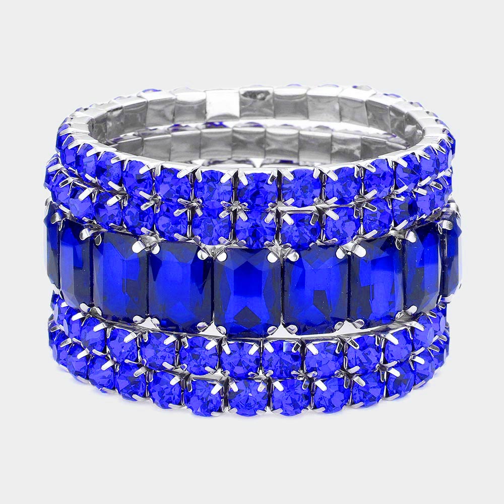 5-Piece Royal Blue Stone Stretch Multi-Layered Pageant Bracelets for Women - Elegant Prom Jewelry Set, Evening Party Accessories, Pageant Winner Gifts | Perfect for Prom, Homecoming, Pageants & Special Occasions