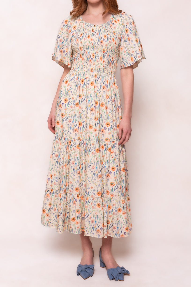Eva Floral Print Cream Dress for Women - Elegant Summer Dress for Casual Wear, Parties, and Date Nights