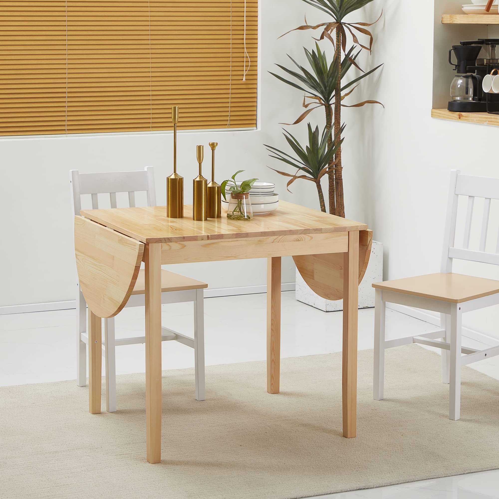 HOMCOM 55 Inch Solid Wood Drop Leaf Kitchen Table - Space Saving Folding Dining Table for Small Spaces - Natural Wood Finish - Perfect for Apartments, Breakfast Nooks & Compact Dining Areas