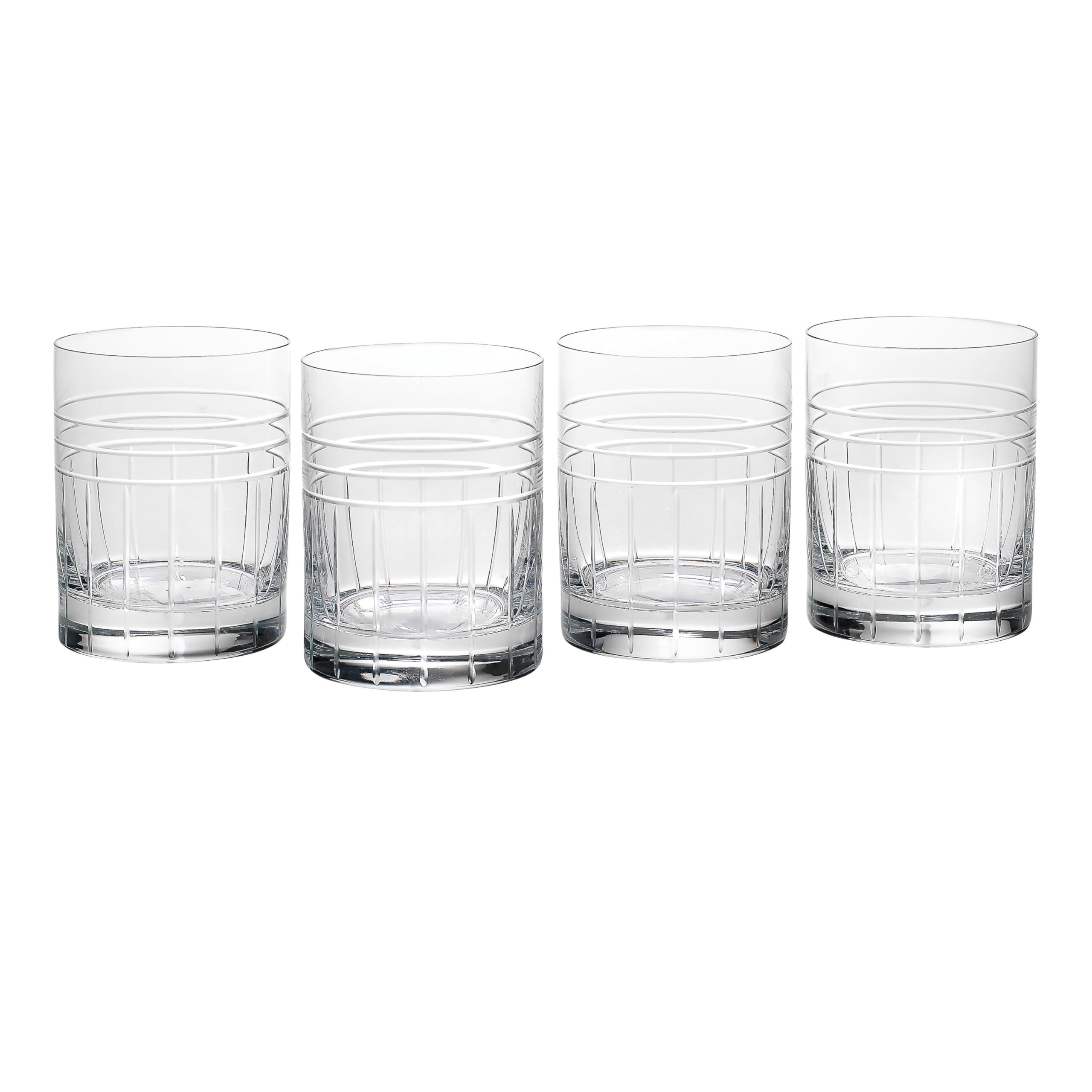 Reed & Barton Tempo Double Old Fashioned Glasses Set of 4 - 12oz Clear Crystal Cocktail Glasses for Whiskey, Bourbon & Scotch - Perfect for Home Bar, Parties & Gifts