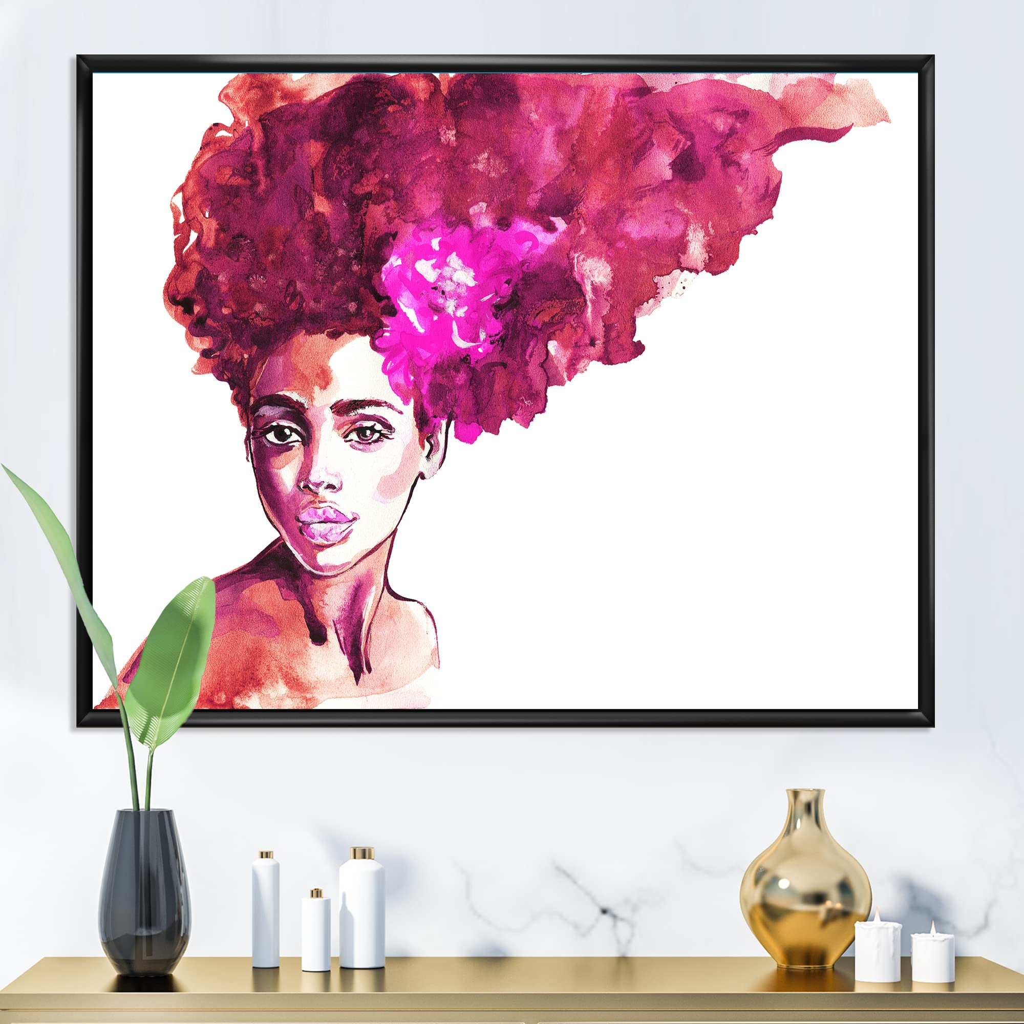 African American Woman Portrait VI - Modern Framed Canvas Wall Art Print for Living Room, Bedroom & Office Decor