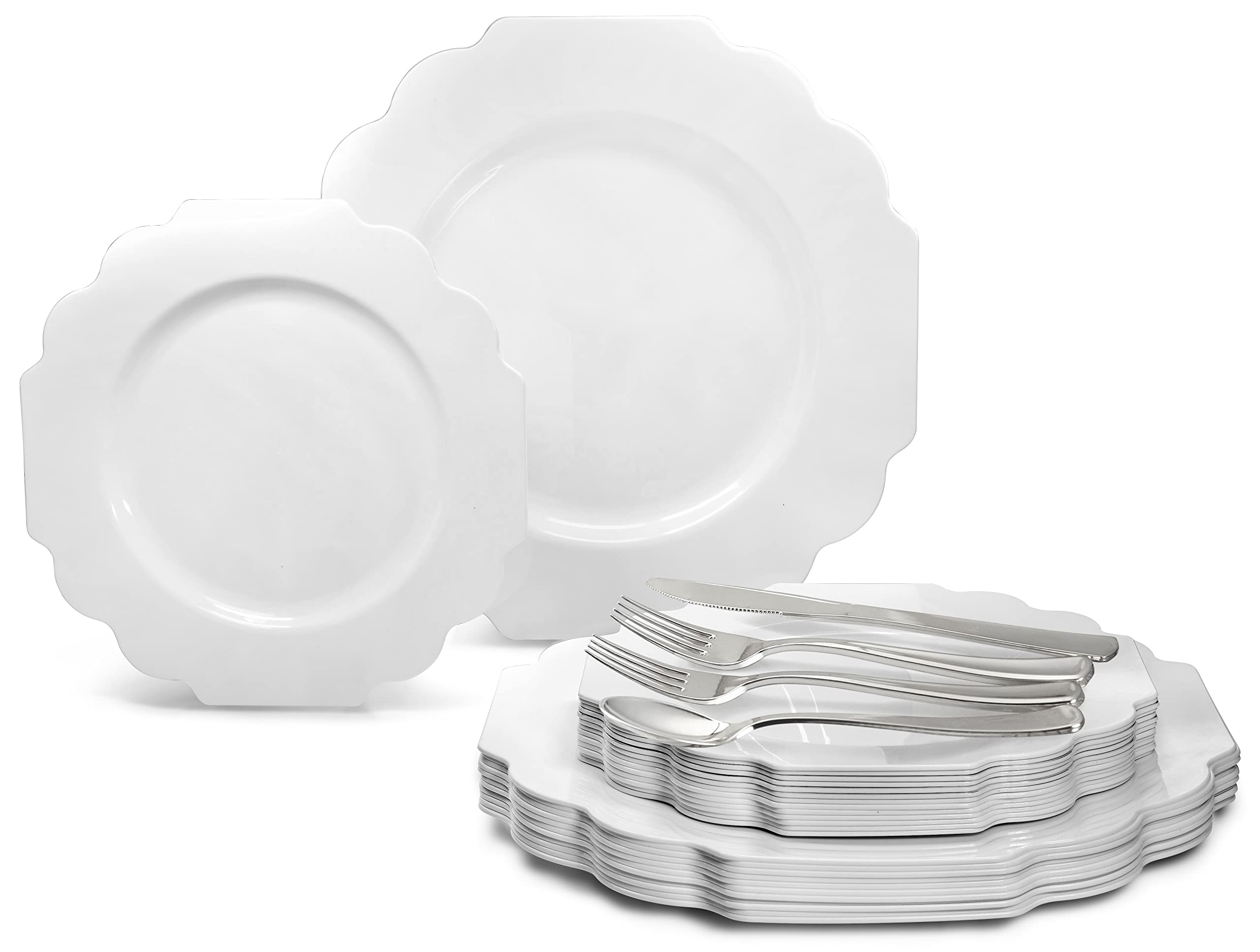 360-Piece Wedding Disposable Plastic Plate & Silverware Set (60 Guests) - 10.5