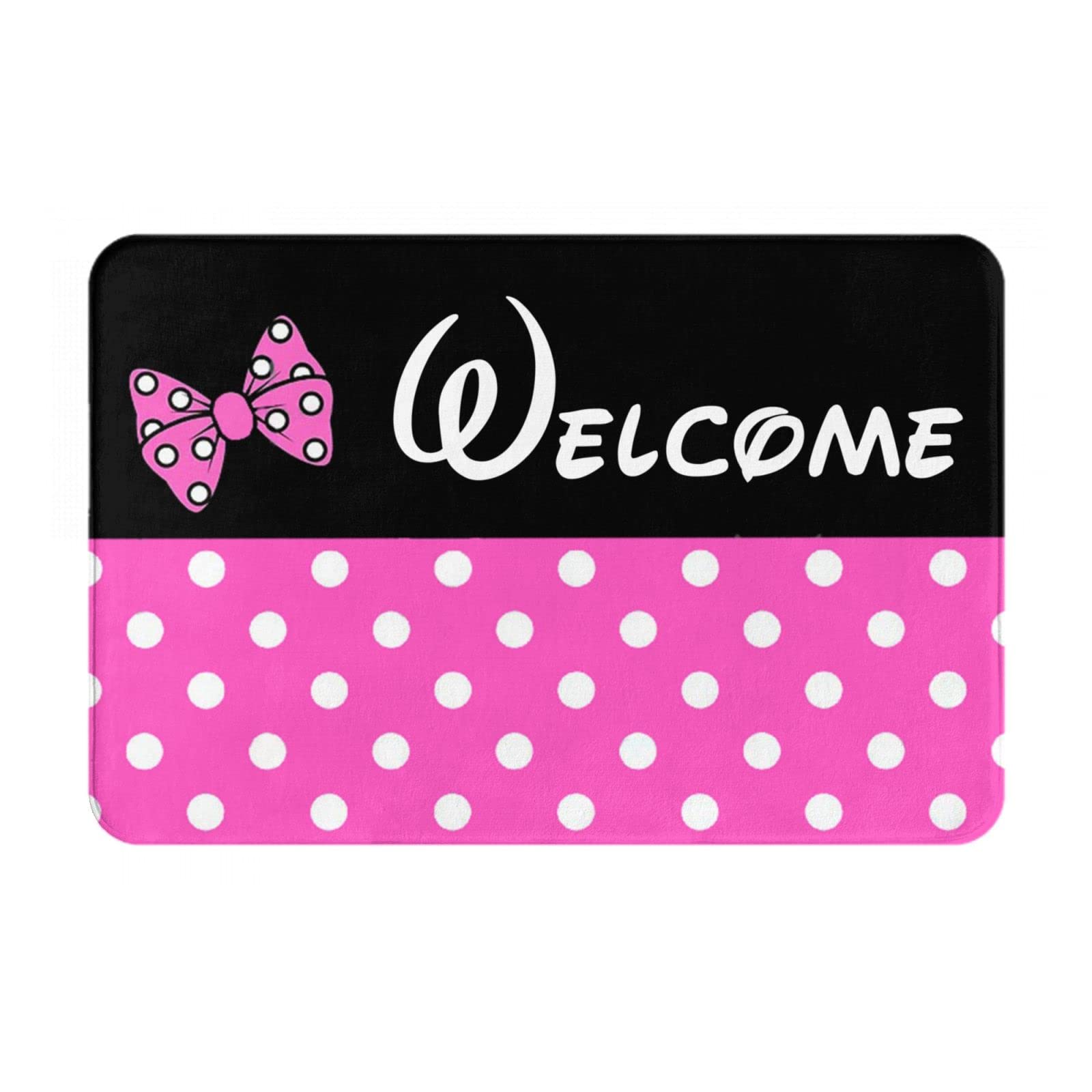 Polka Dot Pink Bow Doormat - Non-Slip Absorbent for Home & Bathroom - Perfect for Indoor Entryway & Bath Mats