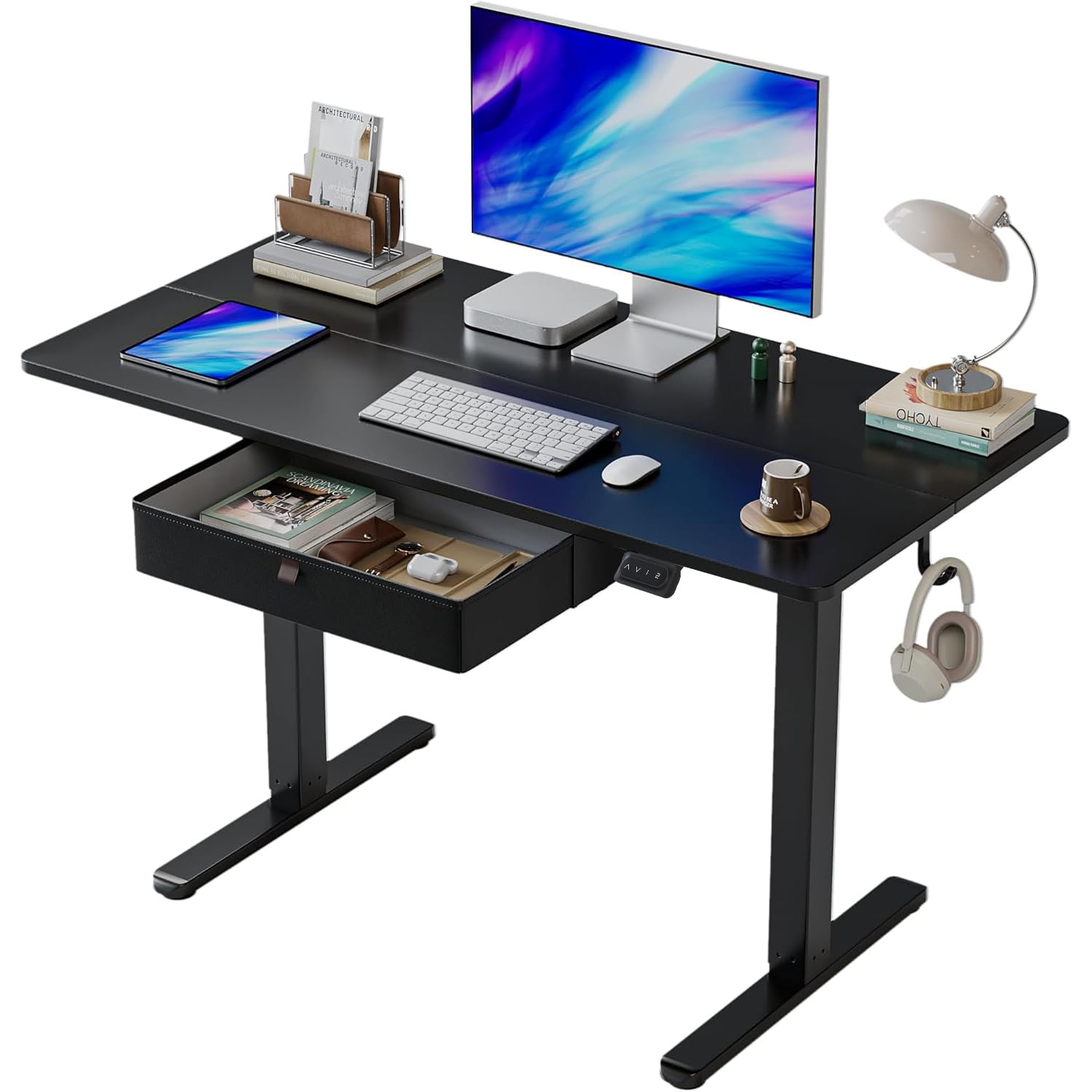 BANTI 40x24 Inches Electric Standing Desk with Drawer - Adjustable Height Sit Stand Desk for Home Office, Ergonomic Computer Desk (Black) | Perfect for Remote Work, Gaming & Small Spaces