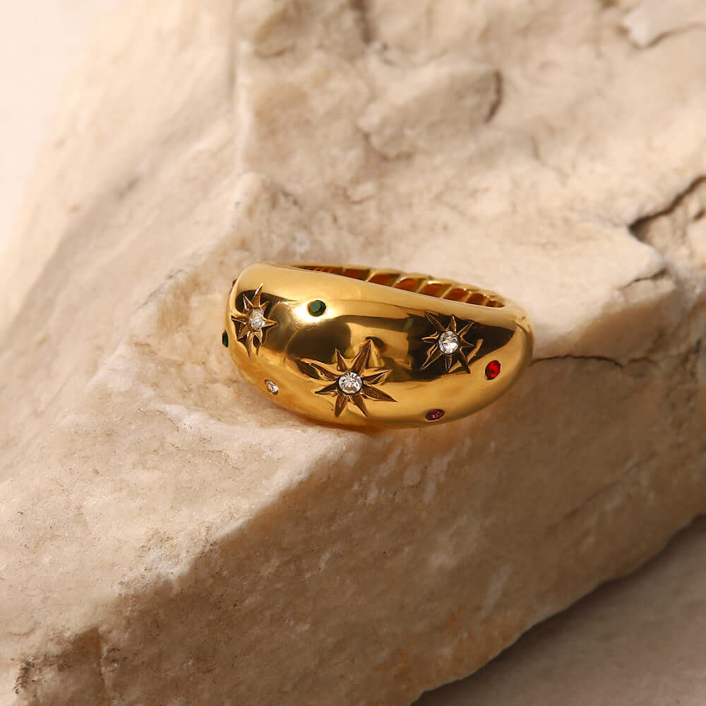 18K Gold Twist Dome Ring for Women - Elegant Star Thick Band Ring | JDR334 | Perfect for Weddings, Anniversaries & Special Occasions