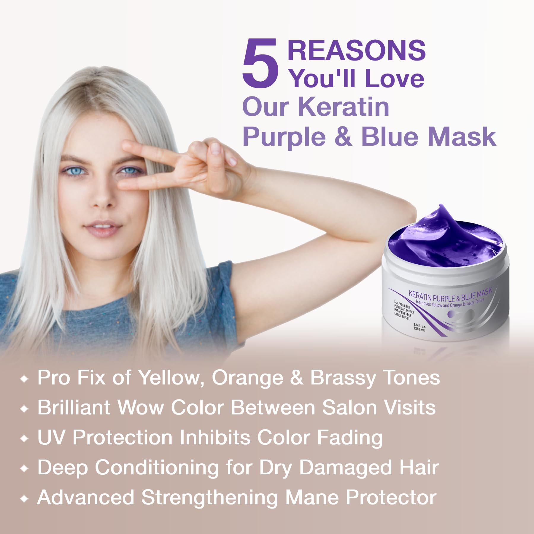**Keratin Hair Serum & Purple Shampoo Kit - Heat Protectant, Anti-Frizz & Anti-Brass Treatment for Bleached, Blonde, Platinum & Gray Hair - Repair & Nourish Damaged Hair (Perfect for Salon & Home Use)**
