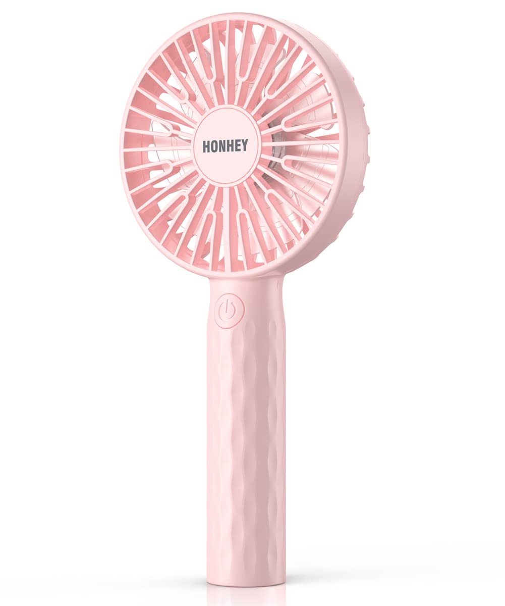 HonHey Mini Handheld Fan - Rechargeable Battery Operated, 3 Speed Adjustable Portable Fan for Women, Girls & Kids - Perfect for Travel, Office, Home & Outdoor Activities (Pink, 1 Pack)