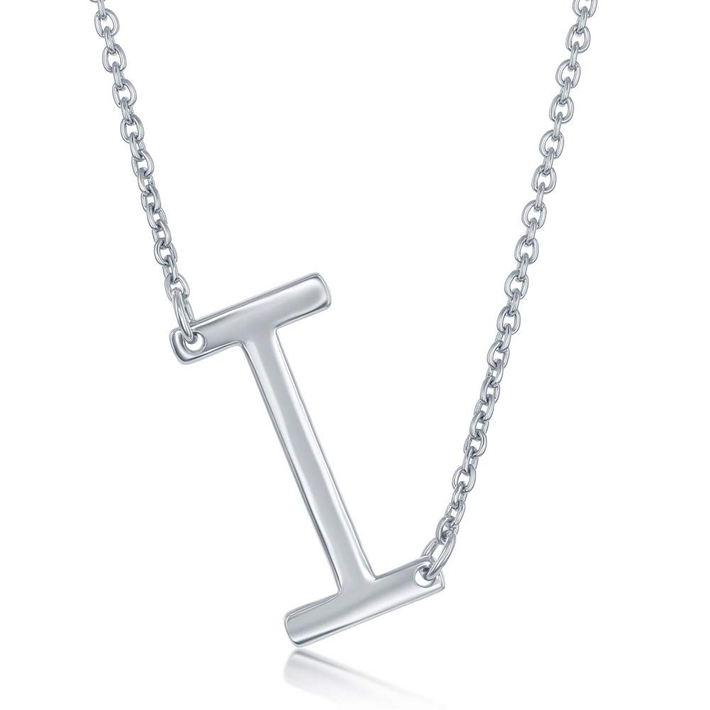 Sterling Silver Sideways Initial Necklace for Women - Personalized Letter Pendant Jewelry - Elegant Monogram Necklace Gift for Her - Perfect for Birthdays, Anniversaries and Everyday Wear