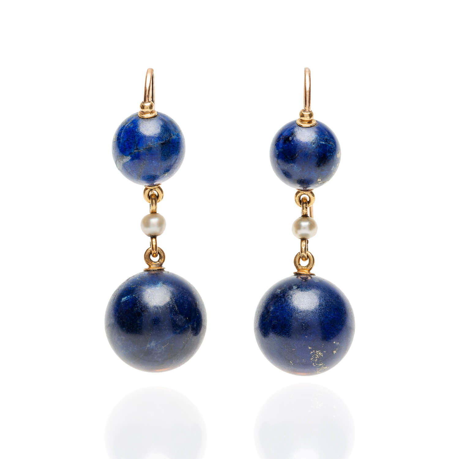 Exquisite Victorian Style 18K Gold Pearl Enamel & Carved Lapis Lazuli Jewelry Set - Earrings, Pendant & Buttons for Weddings, Parties & Special Occasions