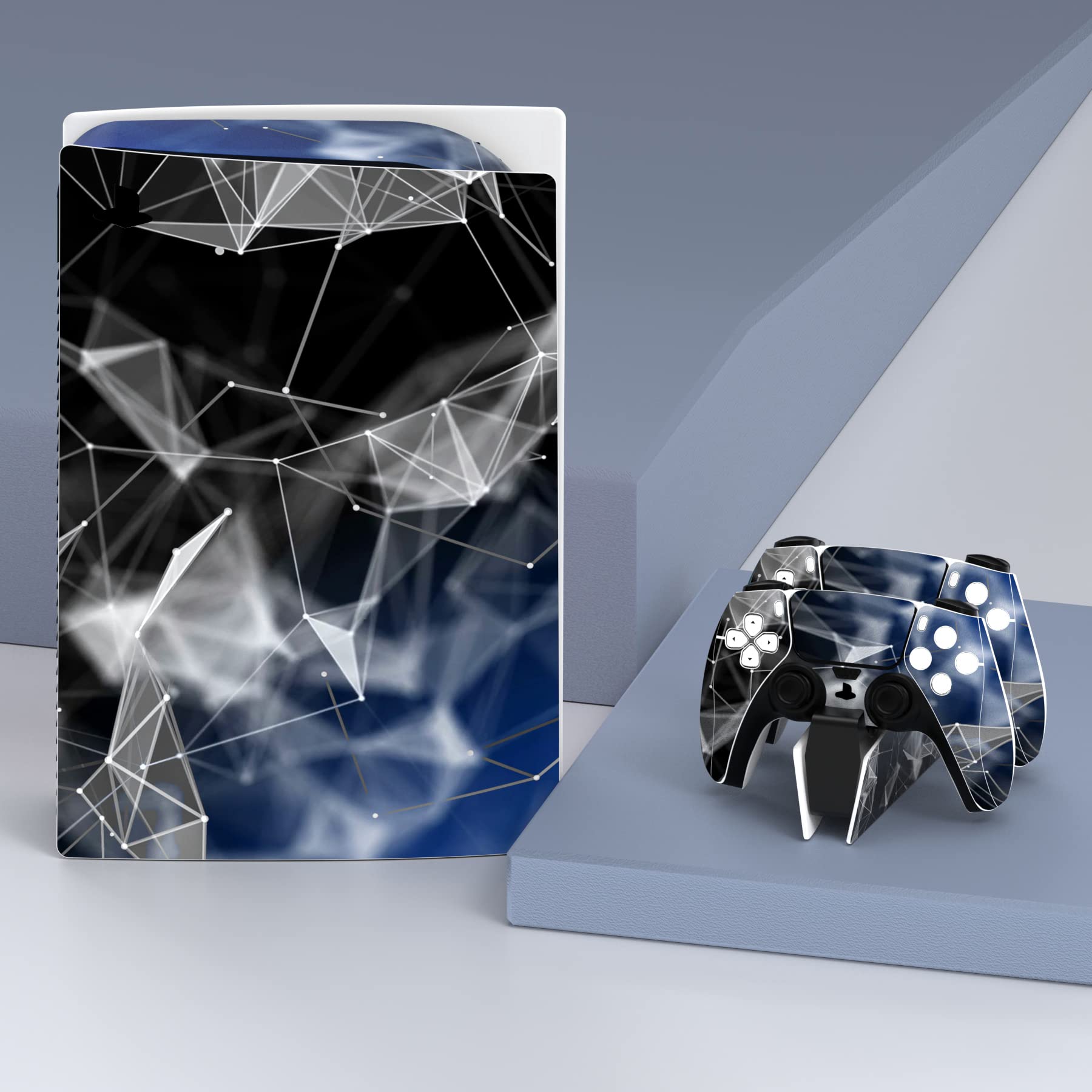 PlayVital 3D Polygon Full Skin Decal Set for PS5 Console Disc Edition - Protective Vinyl Stickers for PS5 Controller, Charging Station, Headset & Media Remote - Gaming Accessories for Enhanced Style & Protection