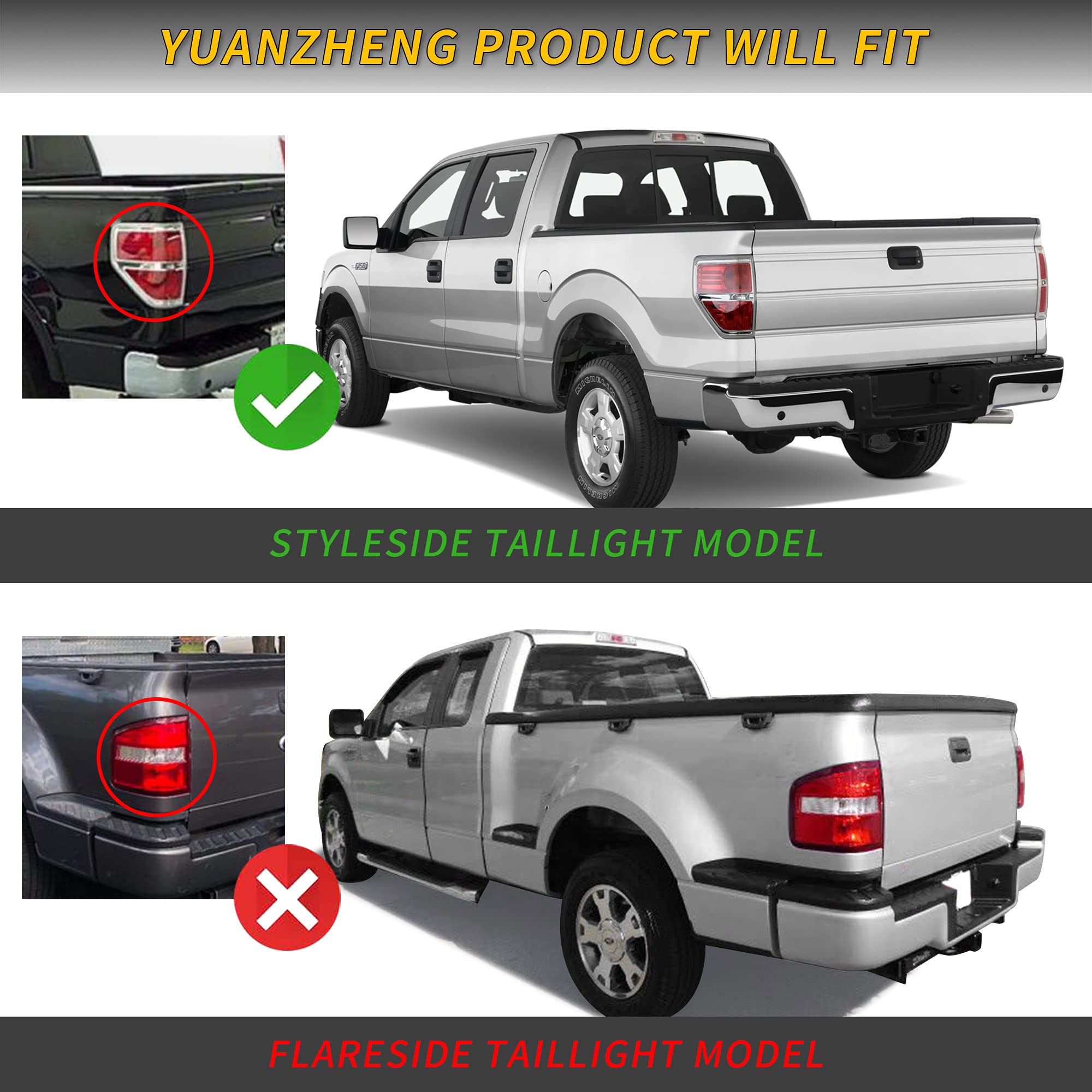 VLAND LED Smoked Taillights for 2009-2014 Ford F150 - Red Turn Signal, Running Lights, Brake Lights & Side Marker with White Reverse Lights (Excludes Flareside Models) | Perfect for Truck Upgrades & Night Driving Safety