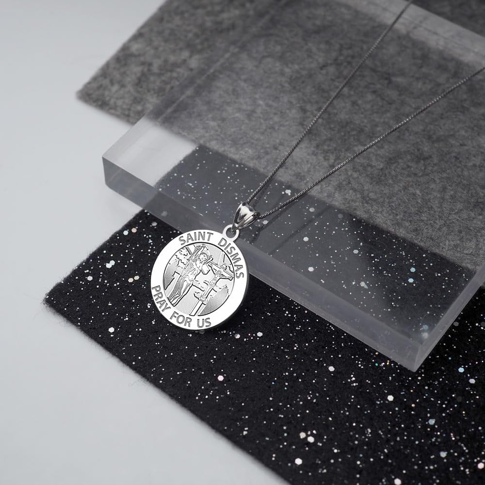 Saint Dismas Religious Medal Pendant - Sterling Silver, 10K & 14K Gold Options - Round Christian Jewelry for Protection - Perfect Gift for Men & Women - Ideal for Daily Wear, Baptisms & Spiritual Blessings
