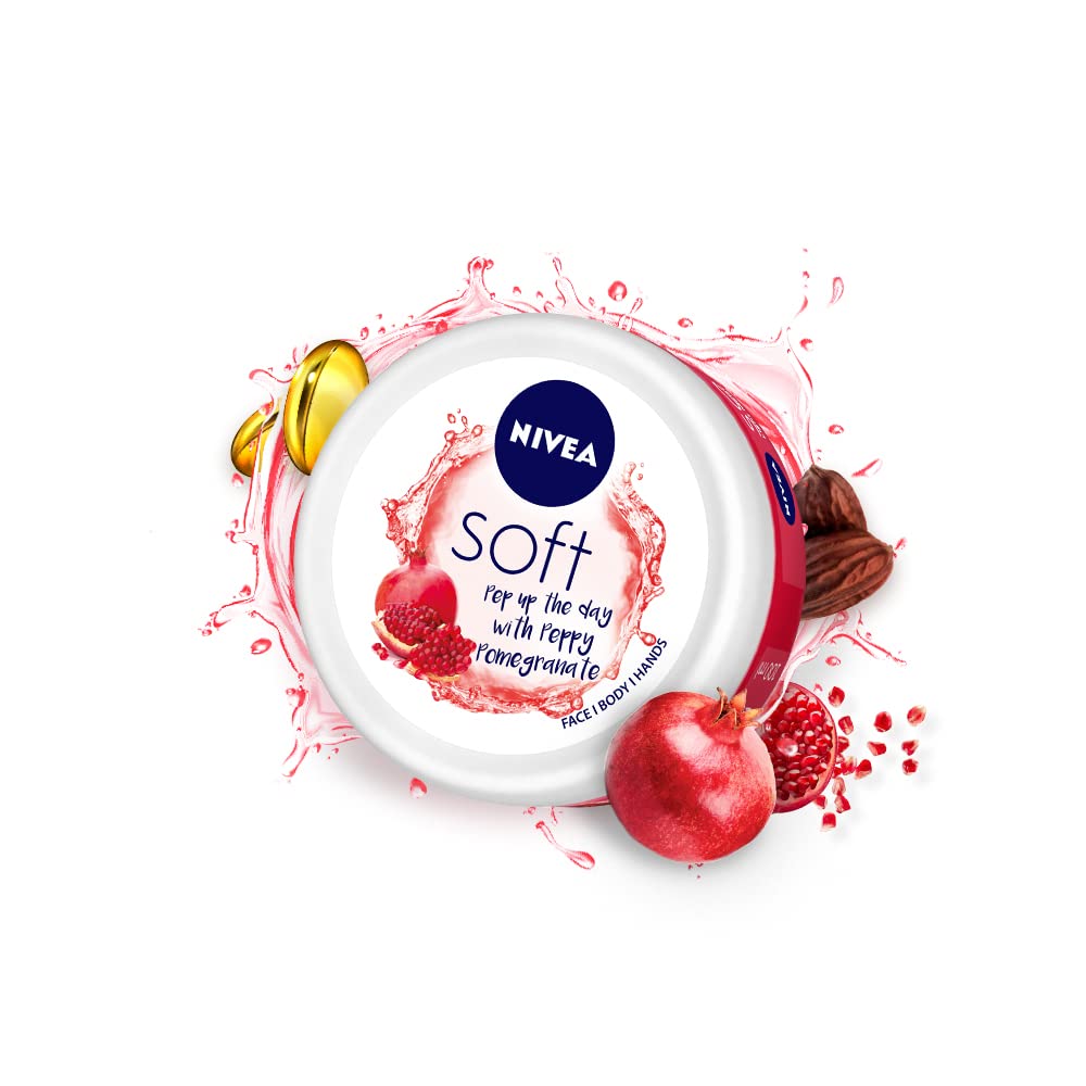 NIVEA Soft Light Moisturizing Cream 200ml - Pomegranate Scented | Face, Hand & Body Hydration | Vitamin E & Jojoba Oil Enriched | Non-Greasy Formula for All Skin Types | Perfect for Daily Use, Travel & Dry Skin Care