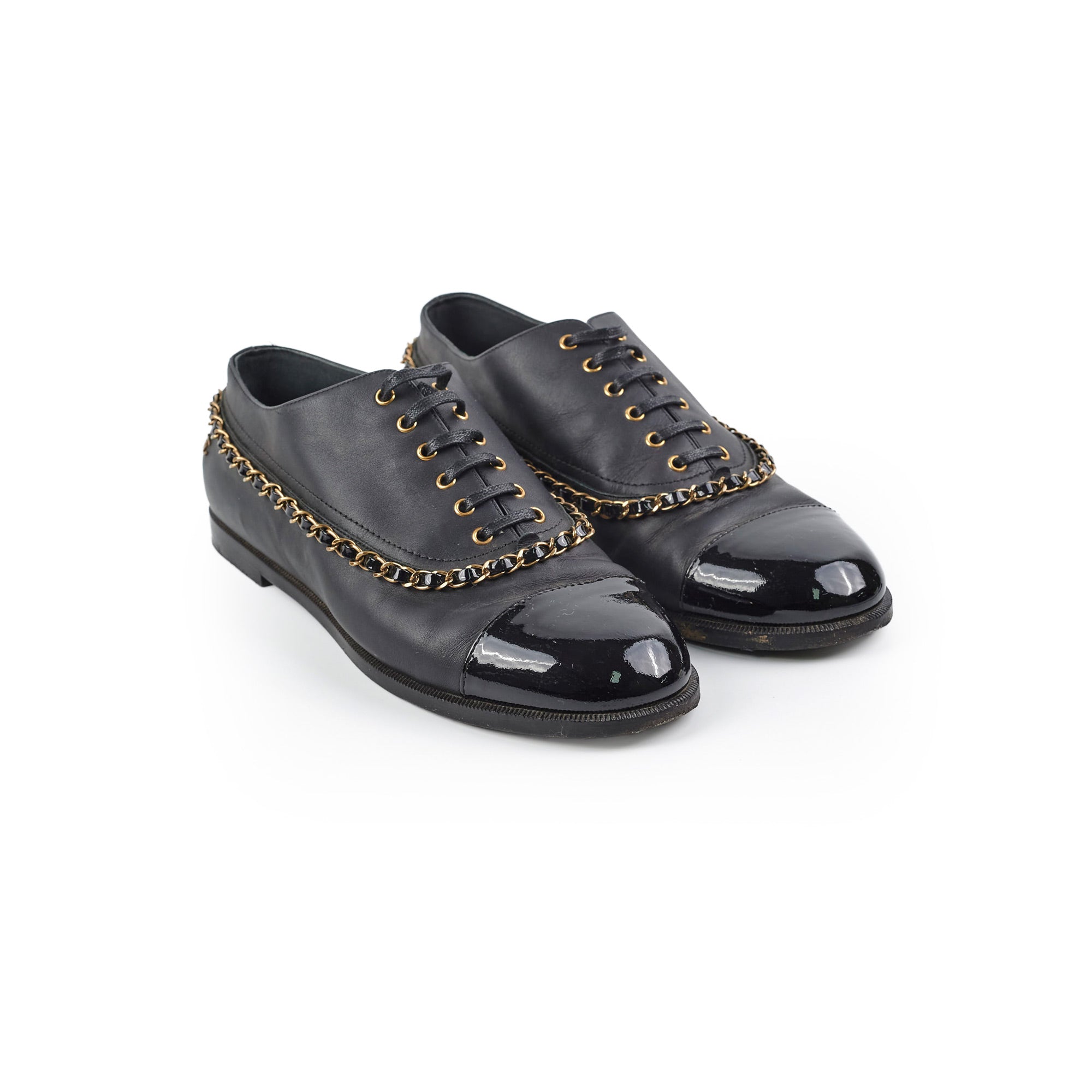 Chanel Black Leather Lace-Up Loafers Women's Size 40 - Classic Luxury Slip-On Shoes for Office, Party & Formal Occasions