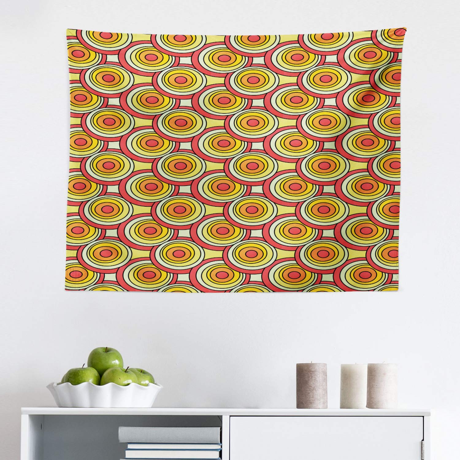 Ambesonne Retro Geometric Tapestry Wall Hanging - Pastel Circle Design Fabric Decor for Bedroom, Living Room & Dorm (28x23 Inch) | Boho Home Decor, Perfect for Wall Art & Room Aesthetics