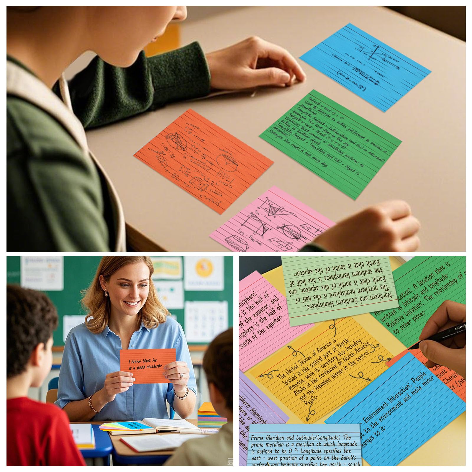 Koogel 180PCS Ruled Index Cards - 5 x 8 Inch Colorful Lined Flash Cards for Study Notes, School & Office Organization | Perfect for Vocabulary Learning, Exam Prep & Business Presentations