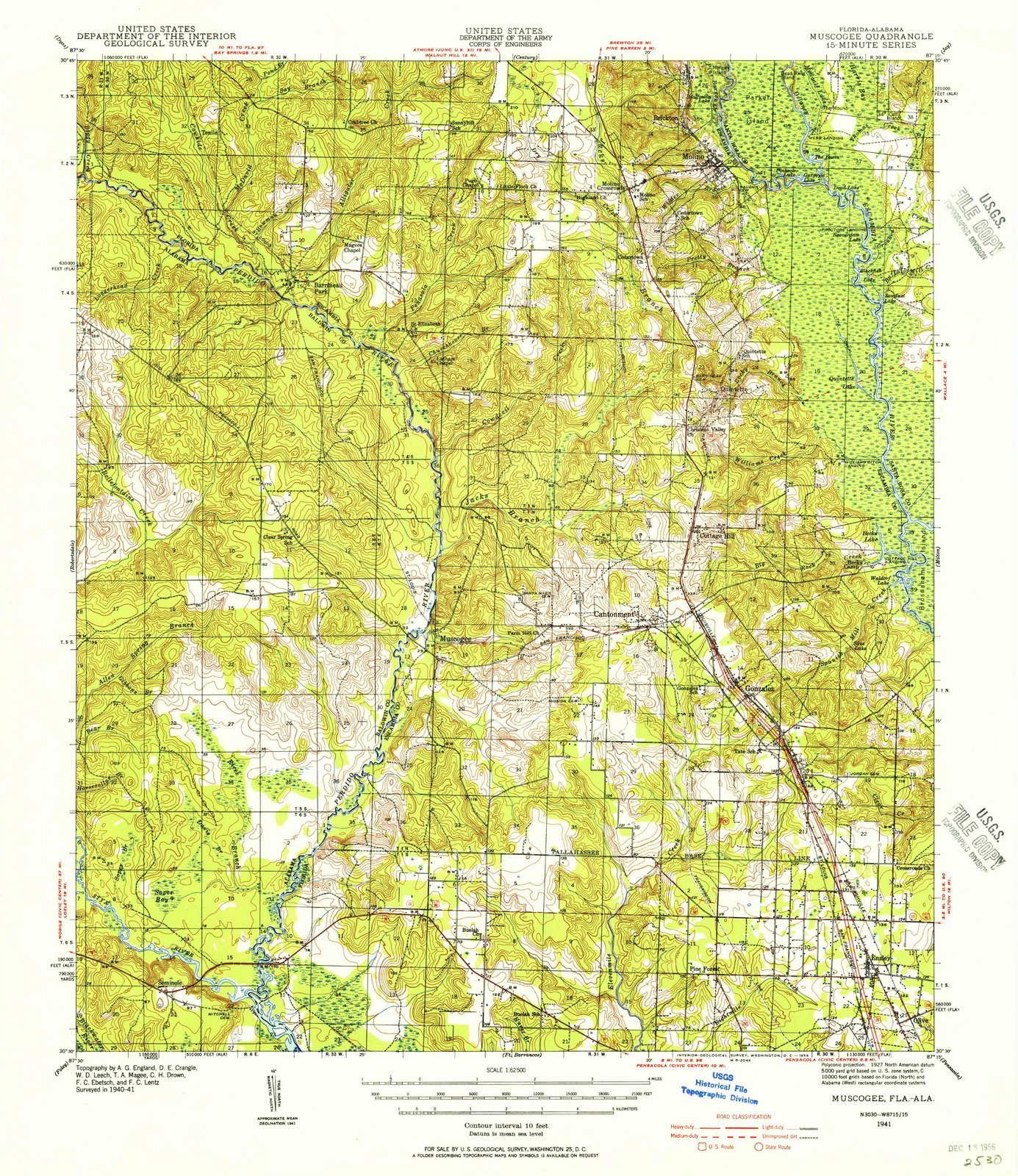 1941 Muscogee, Alabama USGS Historical Topographic Map - Vintage Wall Art Decor 44x53 Inches - Perfect for Home Office, Living Room & Classroom Decorations