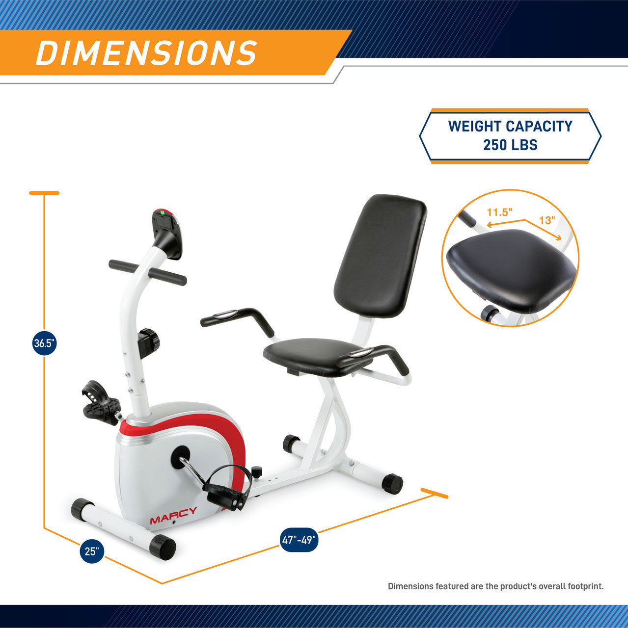 Marcy NS-908R Recumbent Exercise Bike with Pulse Monitor - Comfortable Seated Workout for Home Gym, Seniors & Physical Therapy