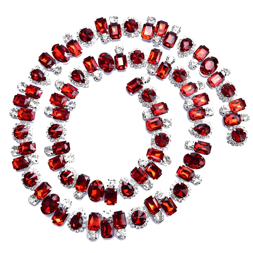 XINMILI 1 Yard Flower Rhinestone Claw Chain - Diamond Crystal Trim for DIY Necklace, Clothing & Luggage Accessories (2.2CM Width, Siam) - Perfect for Jewelry Making, Dress Embellishment & Bag Decoration