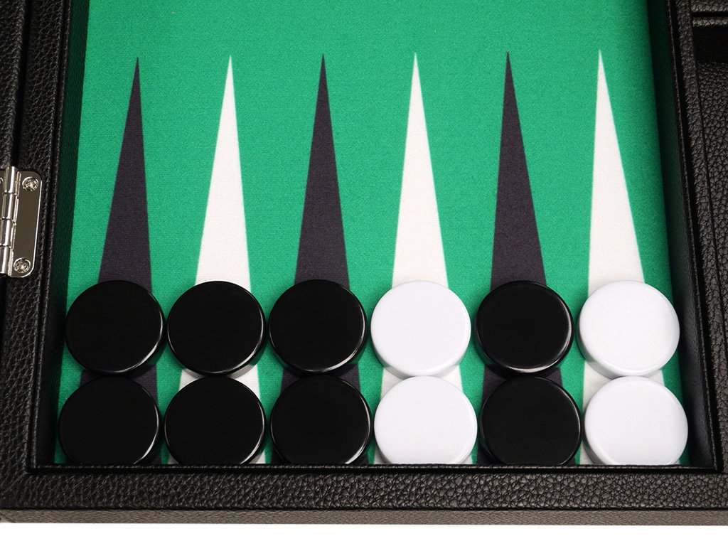 Premium 16-inch Backgammon Set - Medium Size with Black Board & Green Playing Surface - Classic White and Black Points - Perfect for Family Game Nights, Travel, and Casino-Style Entertainment