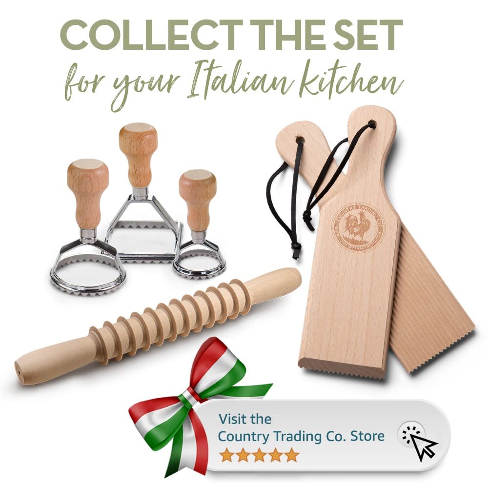Authentic Italian Wooden Pasta Cutter - Handmade Pappardelle Pasta Maker & Rolling Pin Set with Free Recipe Book | Perfect for Homemade Italian Cuisine & Gift Giving