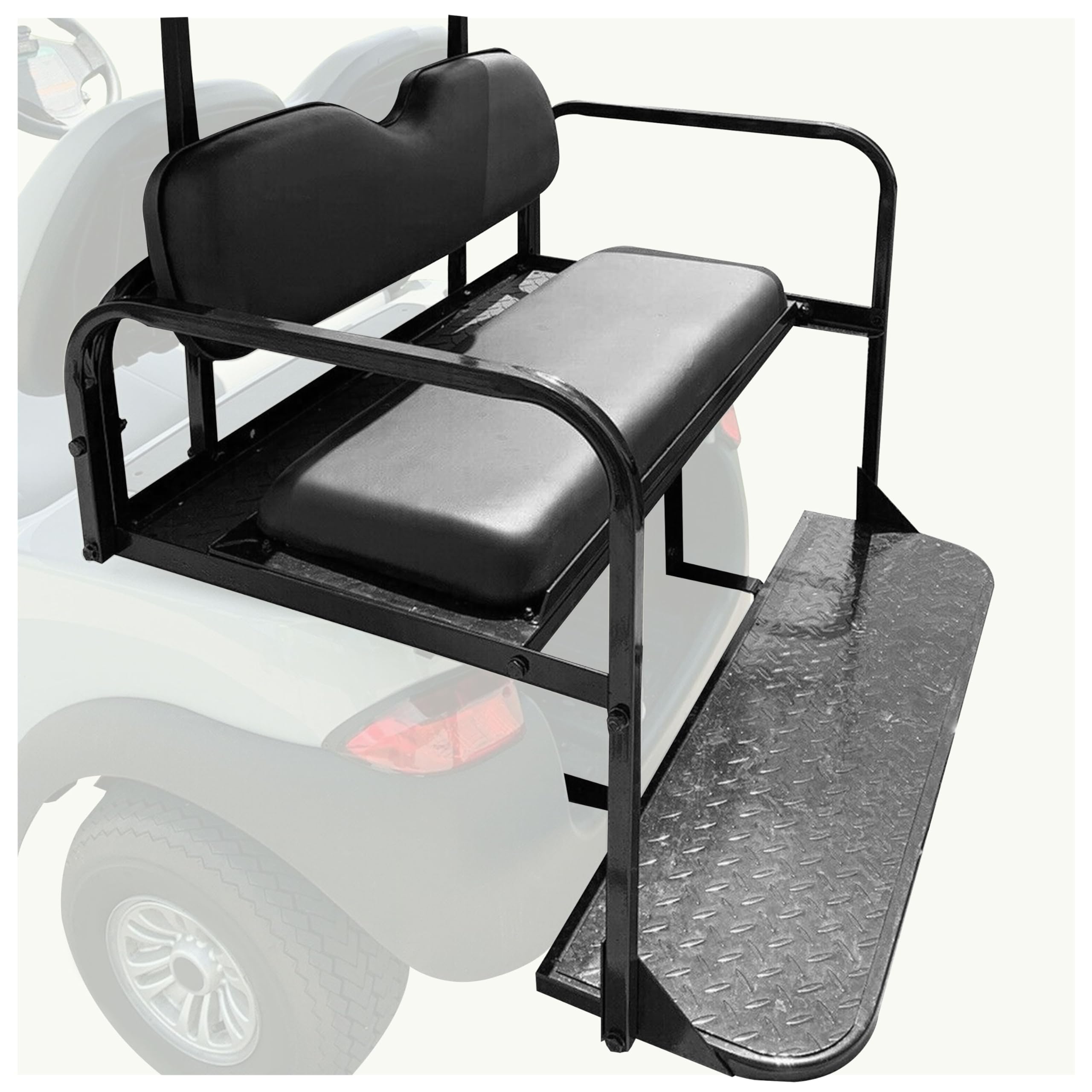 ECOTRIC Golf Cart Back Seat Kit - Compatible with 2004+ Club Car Precedent, Tempo & Onward (Gas/Electric Models) - Fold Down Flip Rear Black Seat - Perfect for Golfing, Camping & Outdoor Adventures