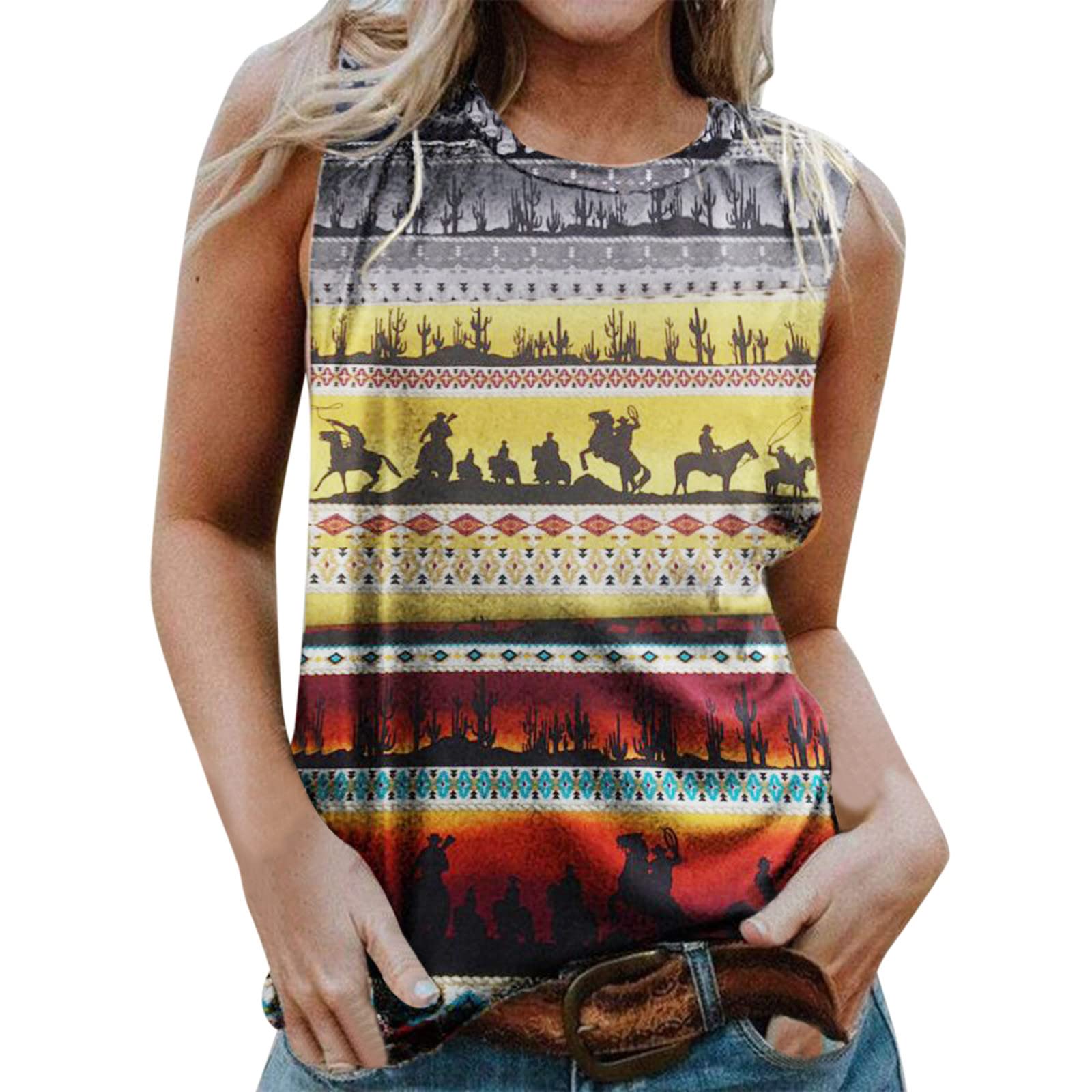 Women's Casual Sleeveless Round Neck Blouse - Vintage Ethnic Print Vest Top for Summer | Perfect for Beach, Travel & Boho Fashion Outfits