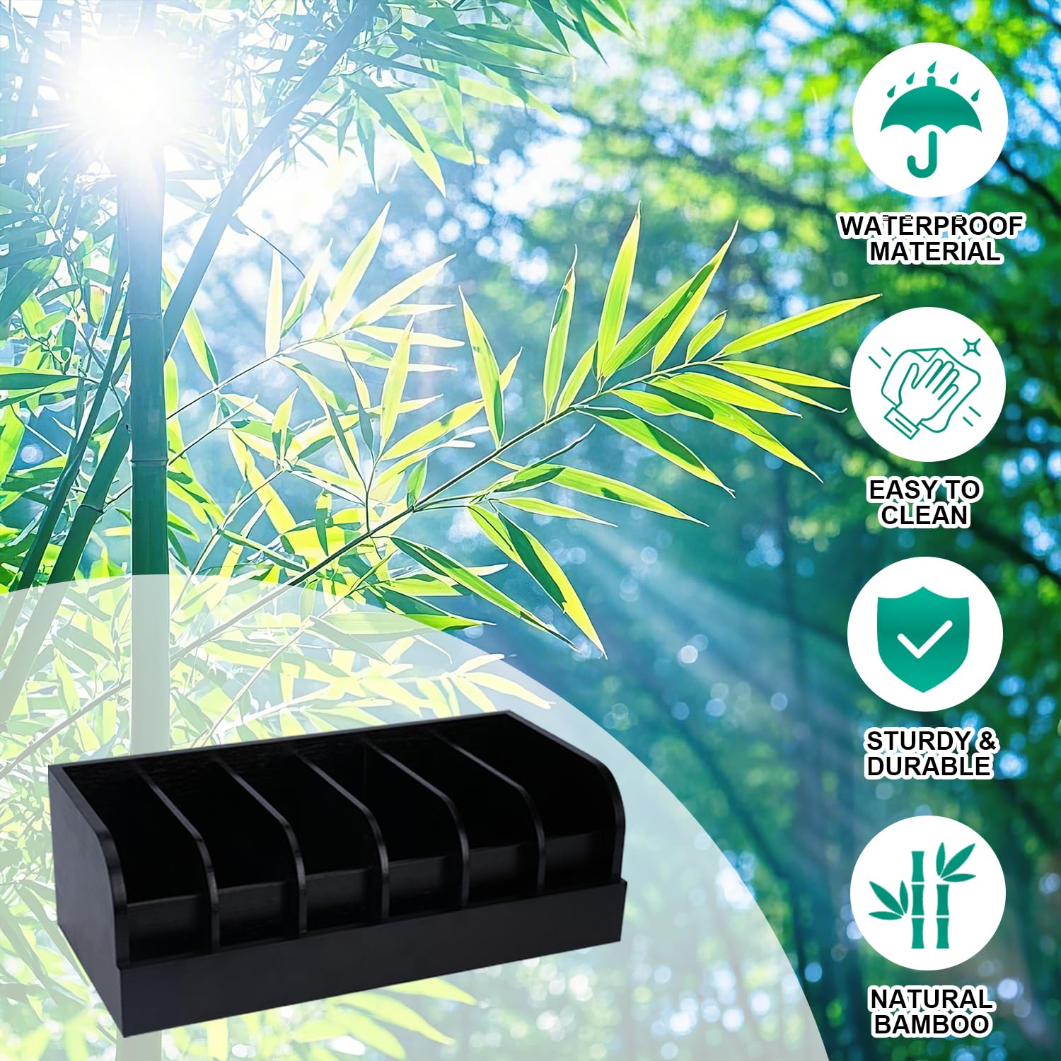 6-Compartment Bamboo Belt Organizer for Closet & Drawer - Tie & Belt Storage Display Case for Men & Women (Black) | Perfect for Home, Office & Travel Organization