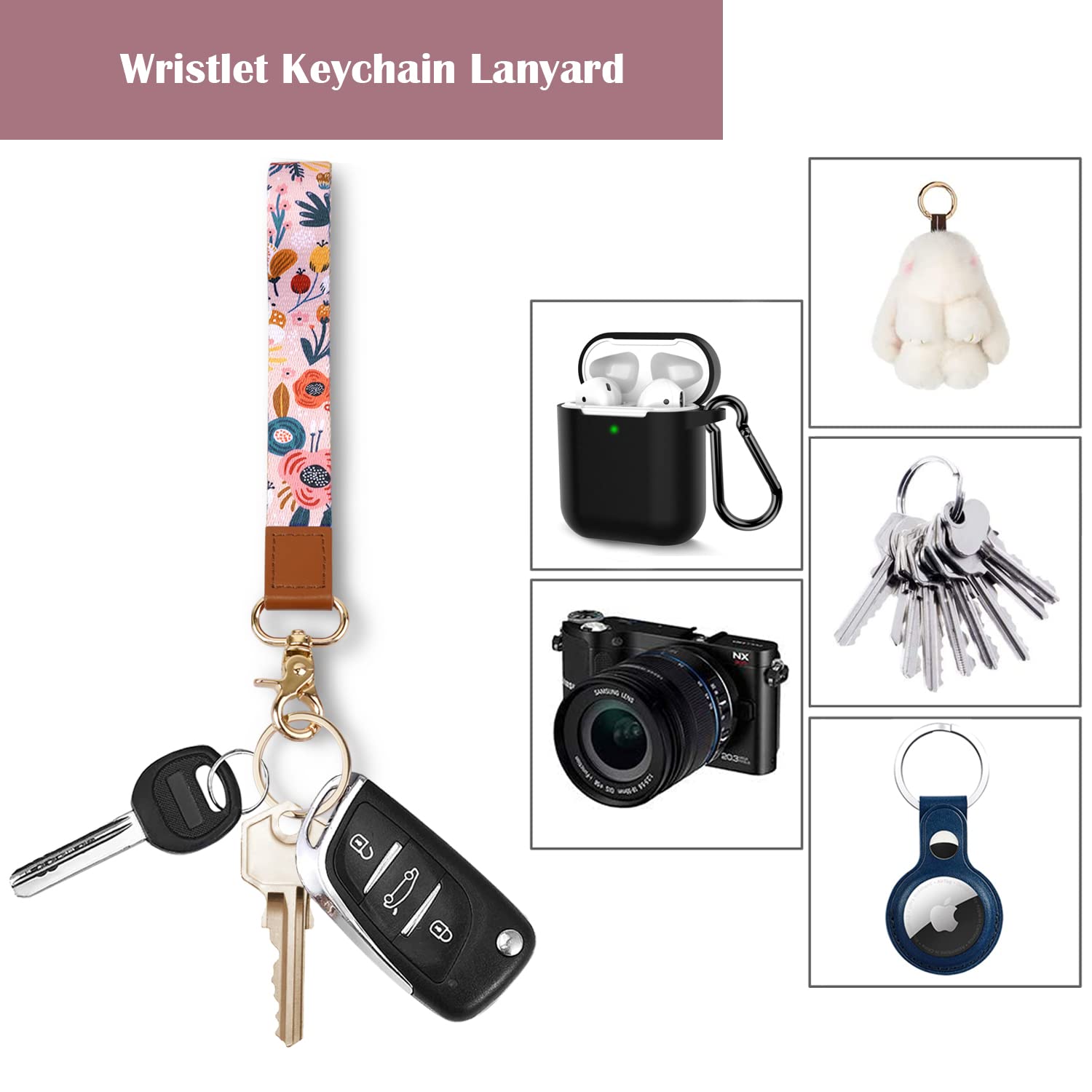 Waveyu Pink Flower Wrist Lanyard with ID Holder & 6 Card Slots - Perfect for Women's Work & Travel Essentials