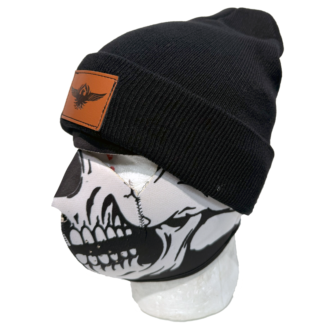 Eagle Leather Knit Beanie for Men & Women - Winter Warm Wool Blend Hat for Outdoor Activities, Hiking, and Casual Wear