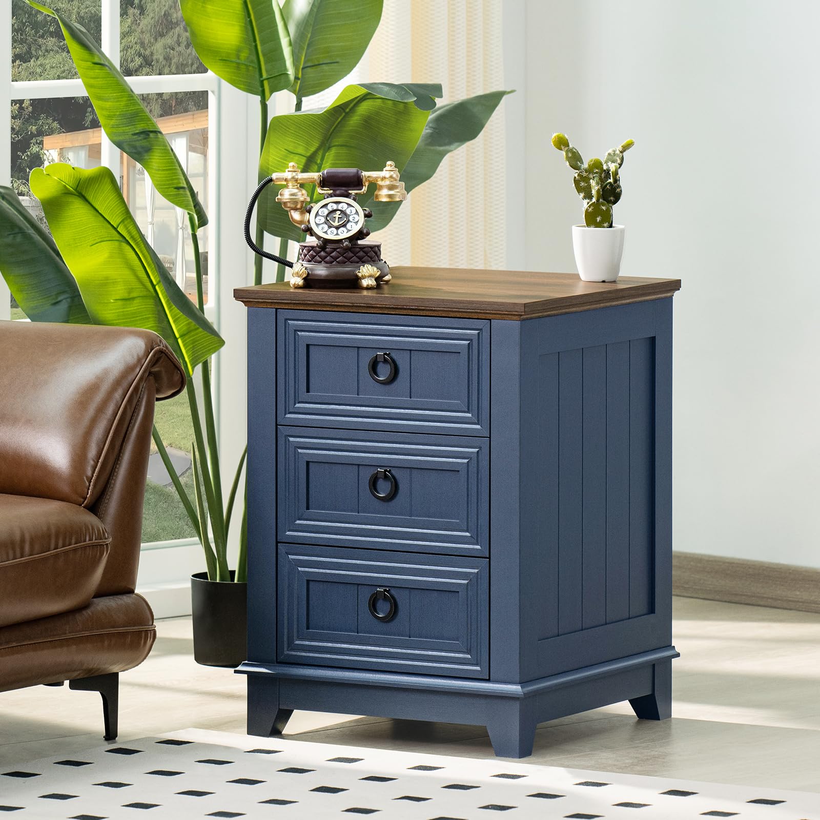 Farmhouse Style Nightstand Set of 2 with Charging Station & 6-Drawer Wood Dresser - 54
