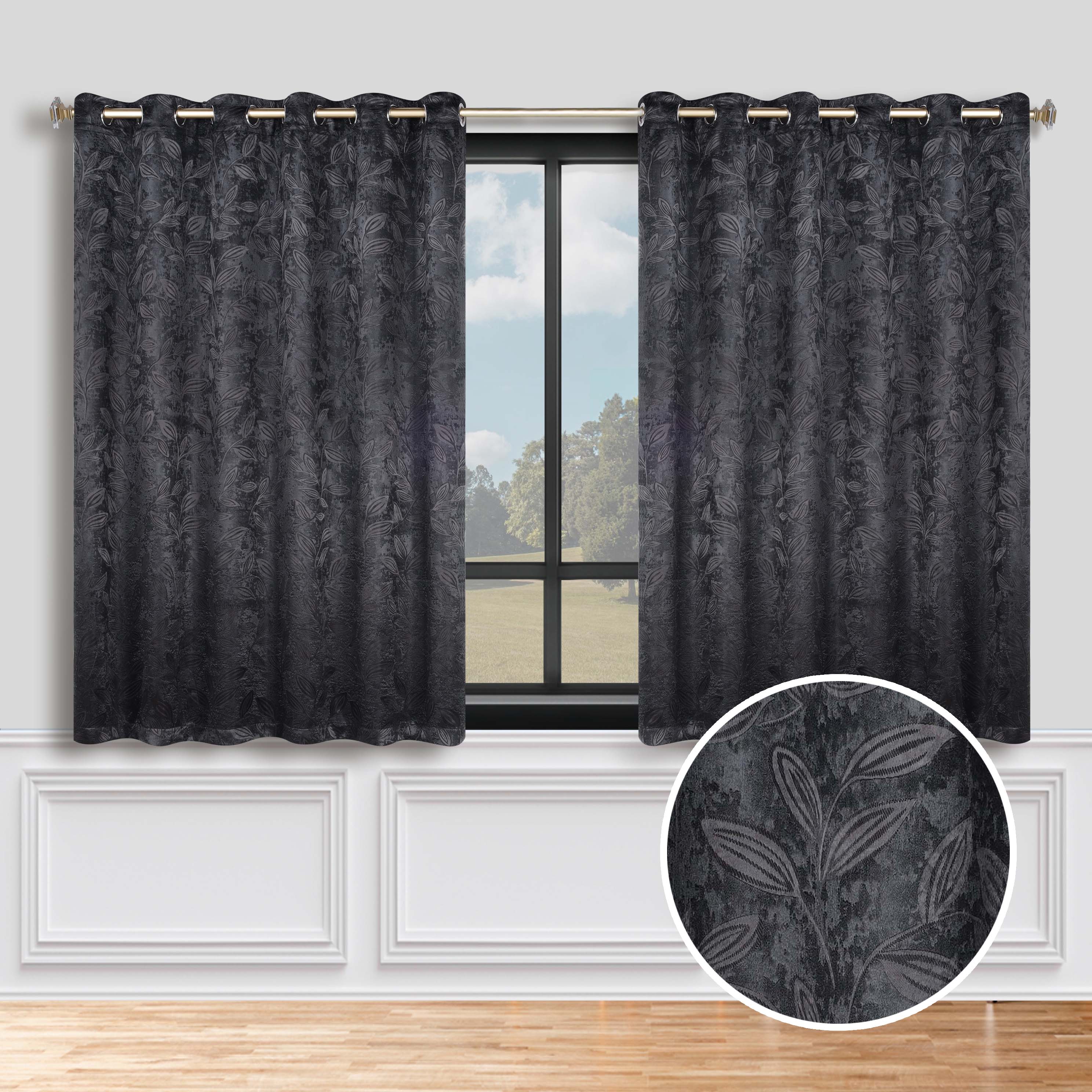 Leaves Grommet Blackout Curtains Set of 2 - Thermal Insulated Room Darkening Drapes for Bedroom & Living Room - Noise Reducing Window Treatment for Home Decor