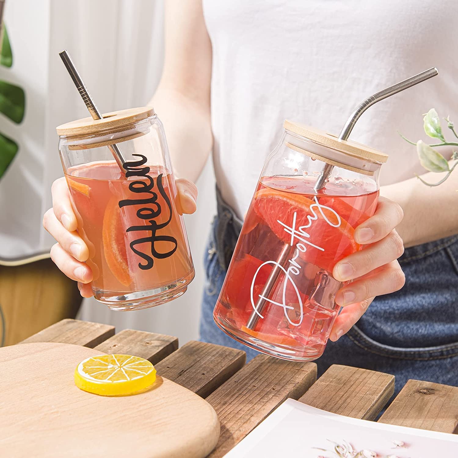 Personalized 18oz Iced Mason Jar Coffee Cup - Clear Glass Tumbler with Bamboo Lid & Stainless Steel Straw - Perfect for Cold Brew, Smoothies, Cocktails & Iced Tea - Reusable Drinking Cup for Coffee, Beer, Juice & Jam Storage