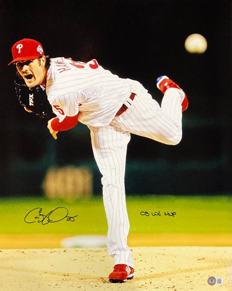 Cole Hamels Autographed 16x20 Philadelphia Phillies Vertical Photo - 2008 World Series MVP - BAS ITP Certified - Perfect for Sports Memorabilia Collectors and Phillies Fans Display