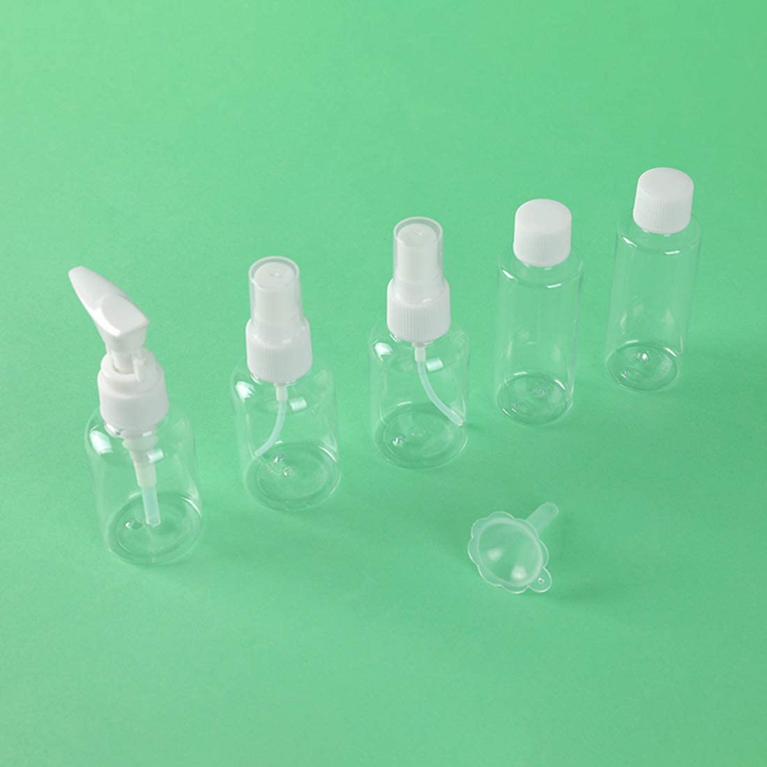 Top Select 7-Piece Portable Travel Cosmetic Bottles Set - Leak-Proof Plastic Pressing Spray Bottles for Makeup, Toiletries & Skincare Liquids (Multi-Color) - Perfect for Travel, Gym & Daily Organizing