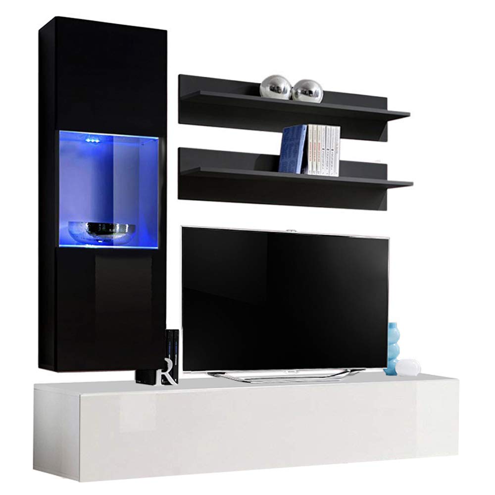 Modern Floating TV Stand with Storage & LED Lights - Wall-Mounted Entertainment Center for Bedroom & Living Room - H3 30TV Console with Shelves in Black/White - Perfect for Small Spaces & Home Theater Setup