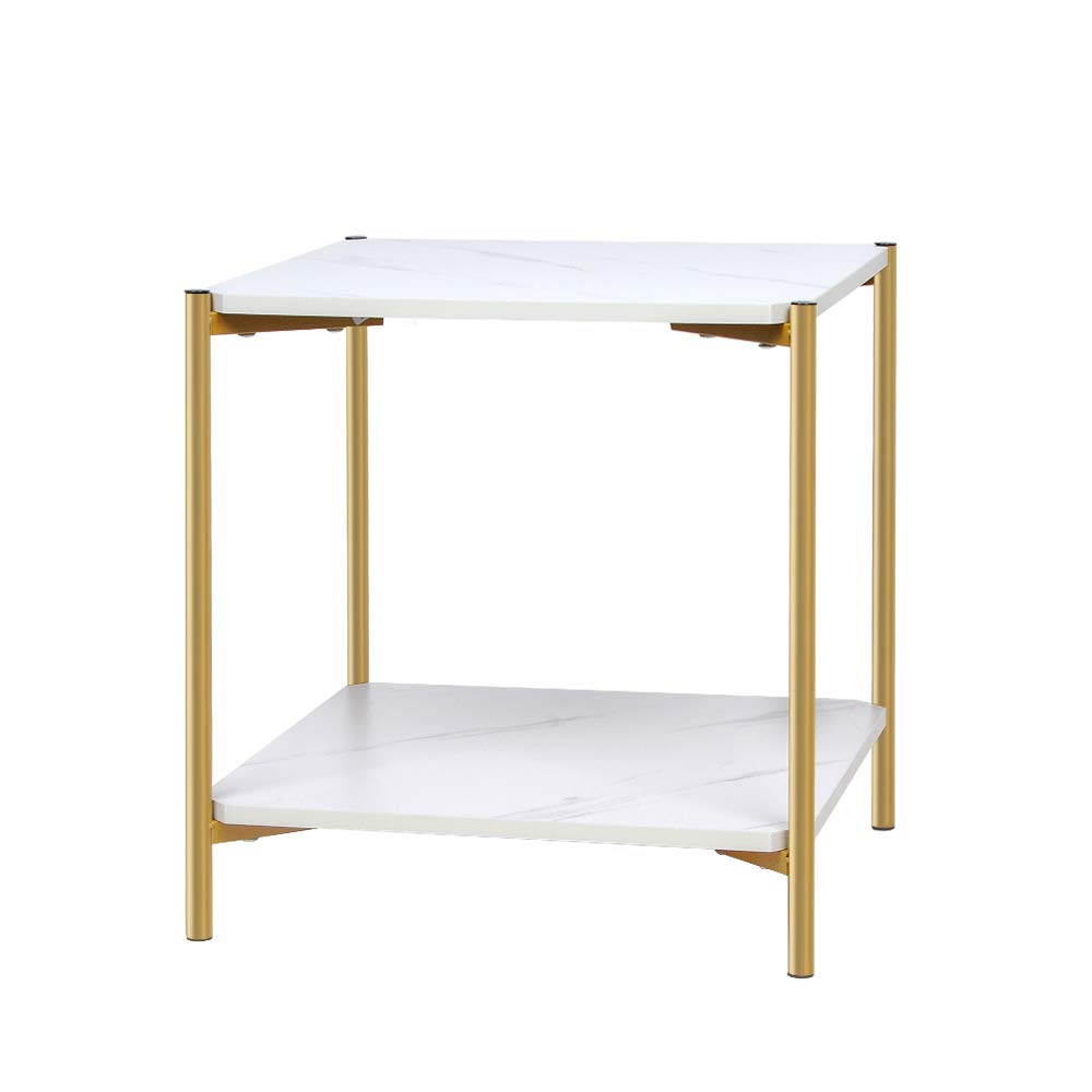 Modern Square Coffee Table with Two-Tier Marble Design - 4HOMART Stylish End Table for Living Room, Bedroom & Office - Perfect for Snacks, Books & Home Decor